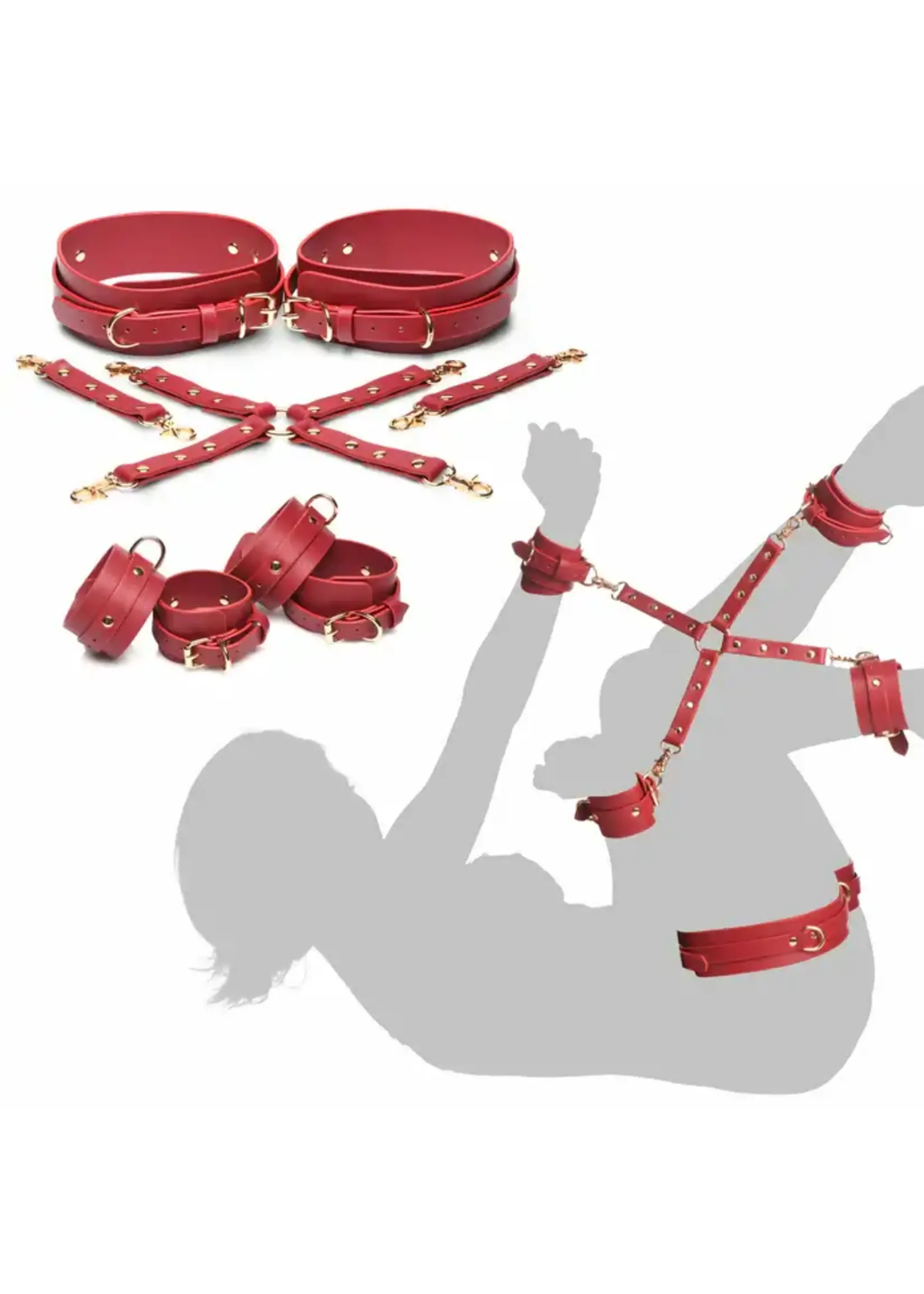 Crimson Captive Thigh & Wrist Hog Tie Restraints