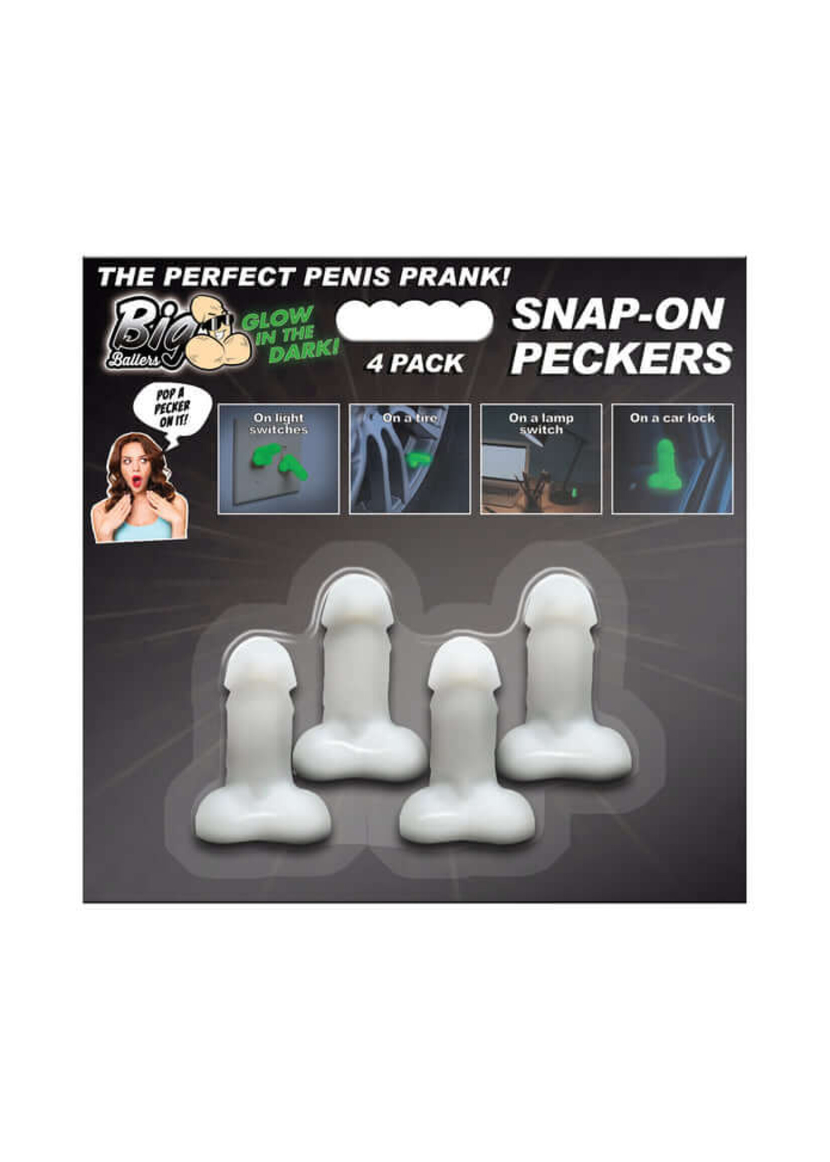 Glow-in-the-Dark Snap-On Peckers - 4 Pack