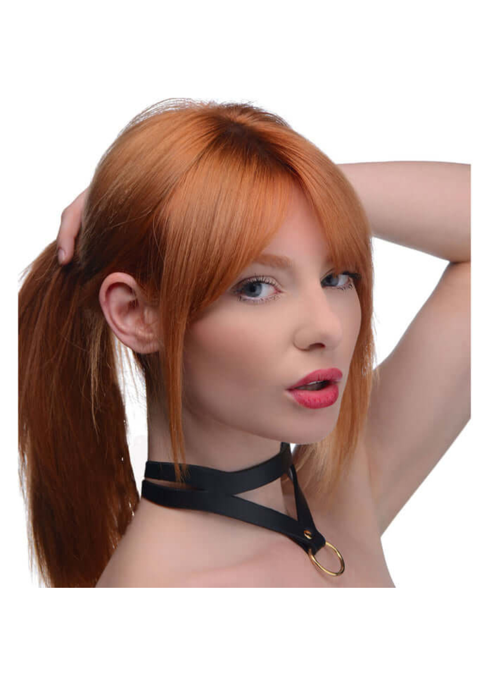 Bondage Baddie Black & Gold Collar with O-Ring