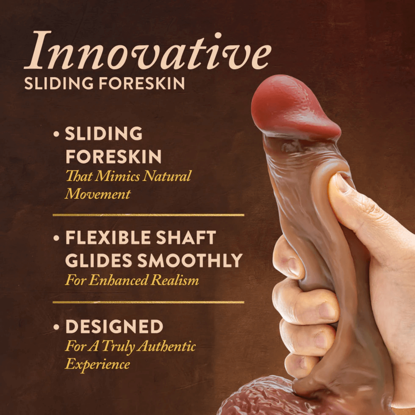 Blush Renaissance - Raphael - 9.5 Inch Sliding Foreskin Dildo with Squeezable Balls - Tan