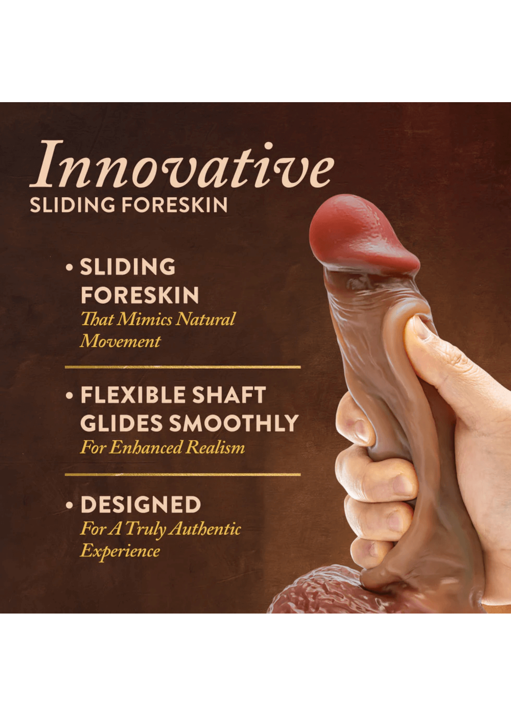 Blush Renaissance - Raphael - 9.5 Inch Sliding Foreskin Dildo with Squeezable Balls - Tan