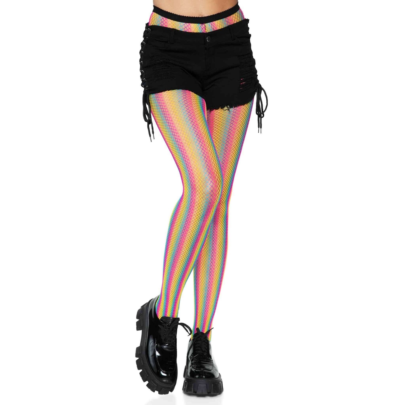 Leg Avenue Neon Rainbow Striped Fishnet Tights