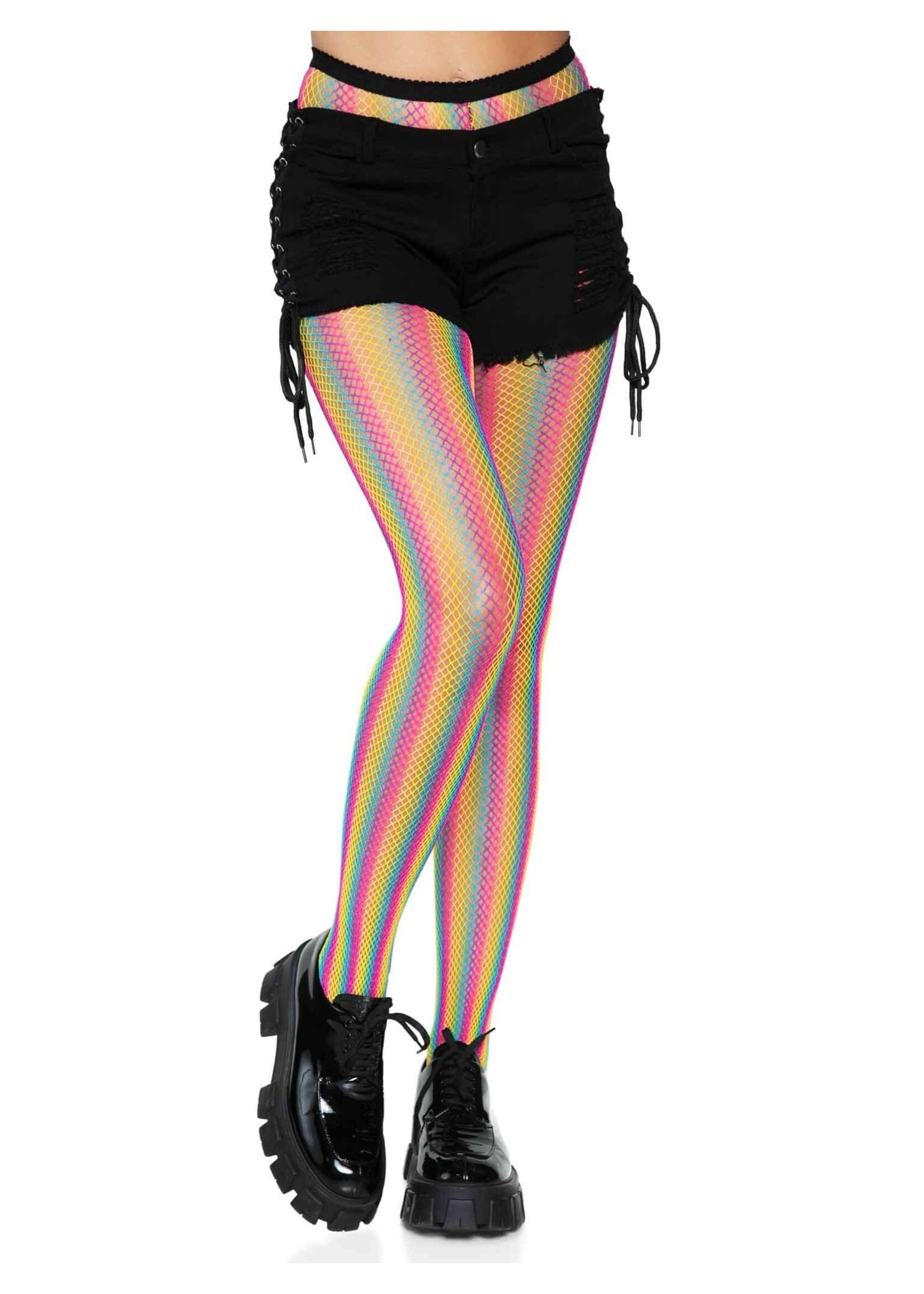 Leg Avenue Neon Rainbow Striped Fishnet Tights