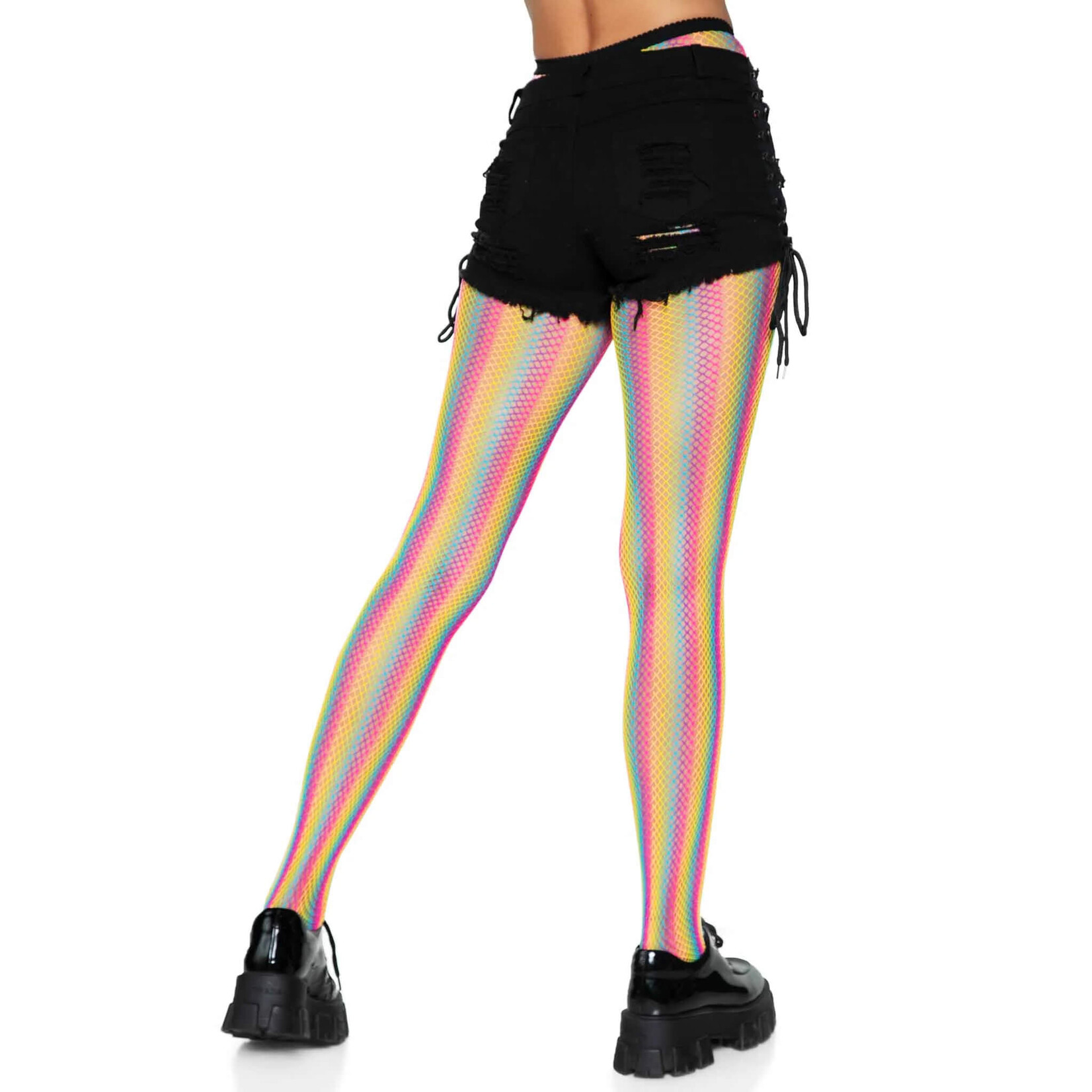 Leg Avenue Neon Rainbow Striped Fishnet Tights