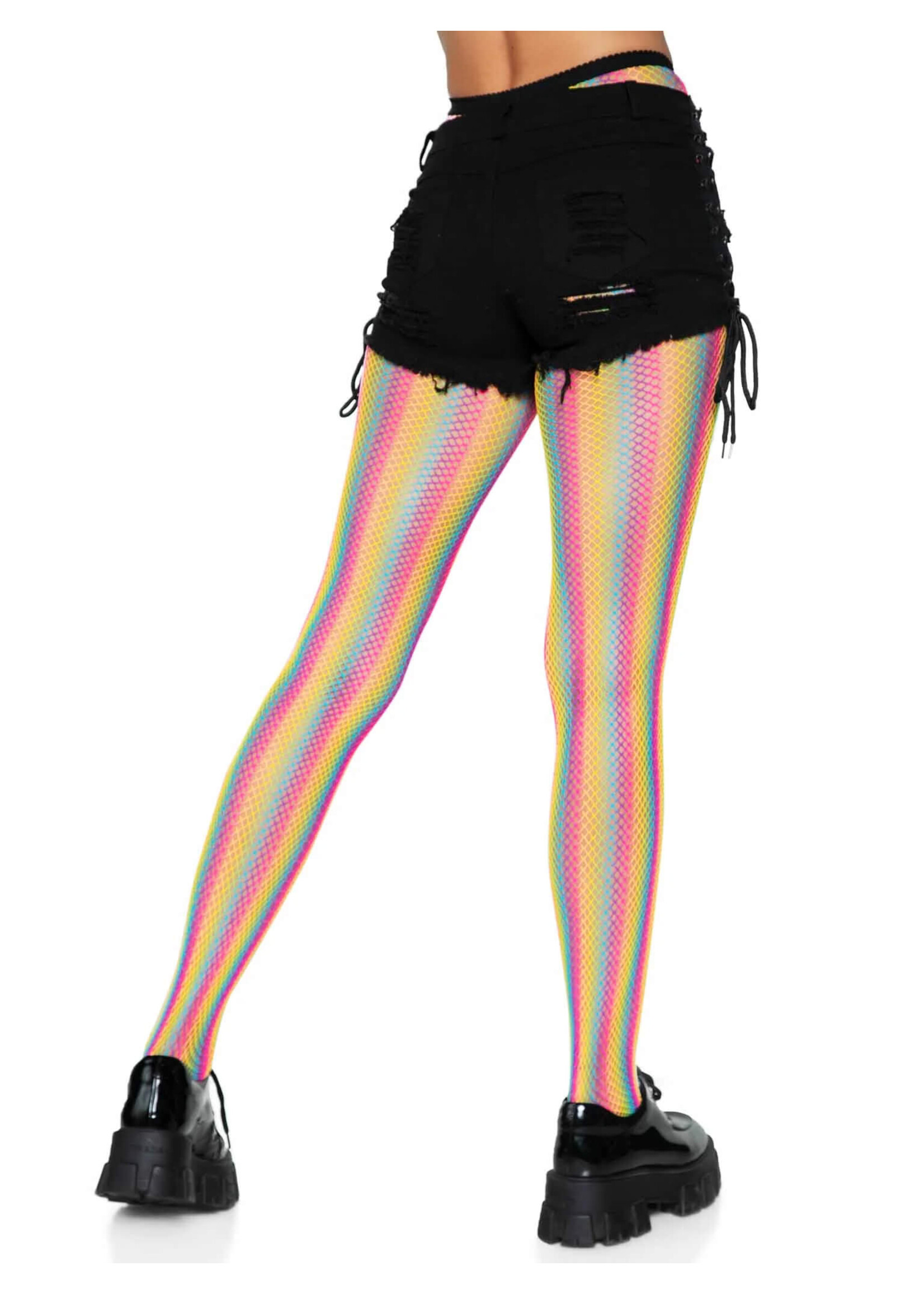 Leg Avenue Neon Rainbow Striped Fishnet Tights