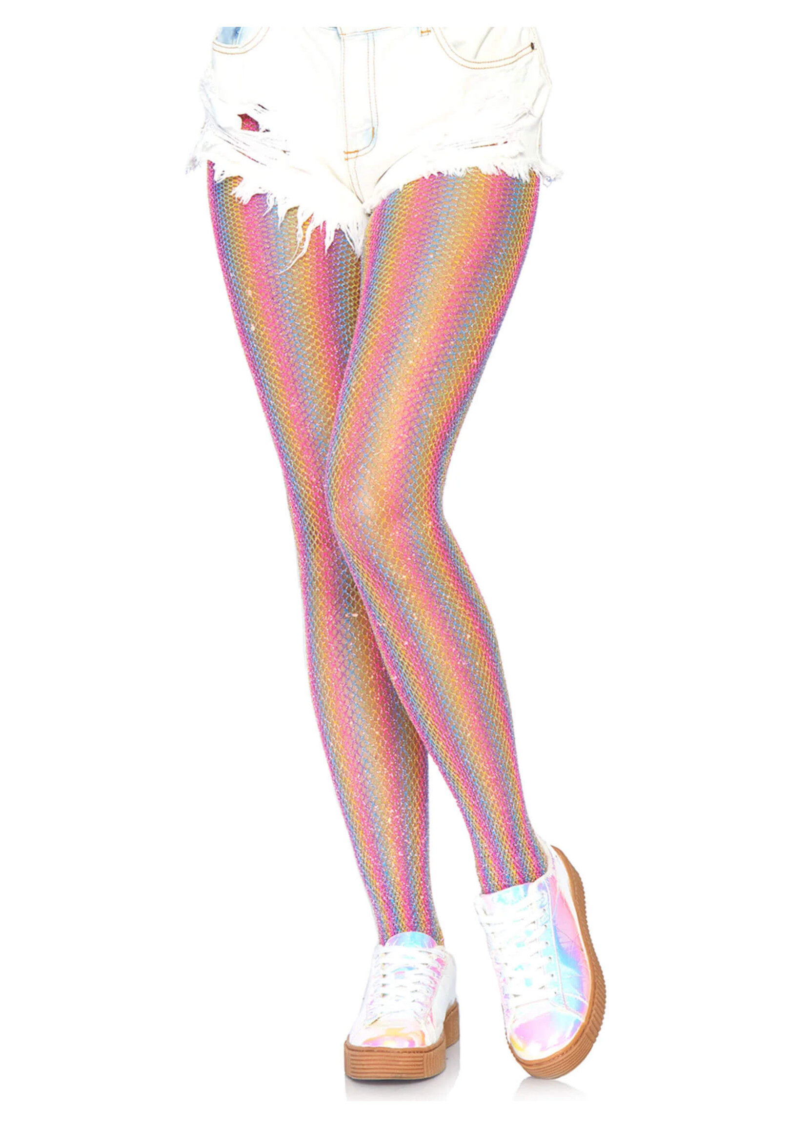 Leg Avenue Colored Lurex Shimmer Rainbow Striped Fishnet Tights