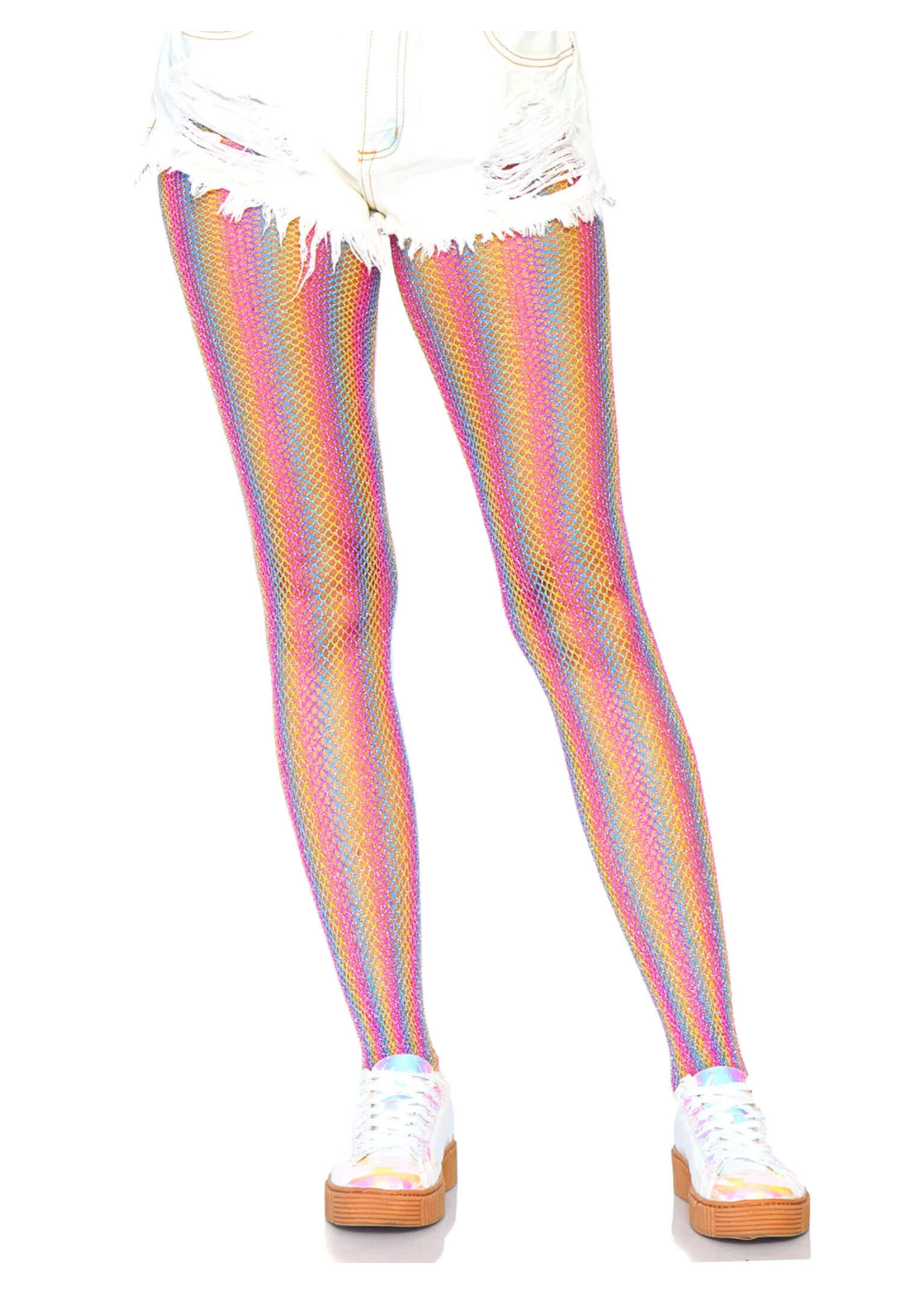 Leg Avenue Colored Lurex Shimmer Rainbow Striped Fishnet Tights