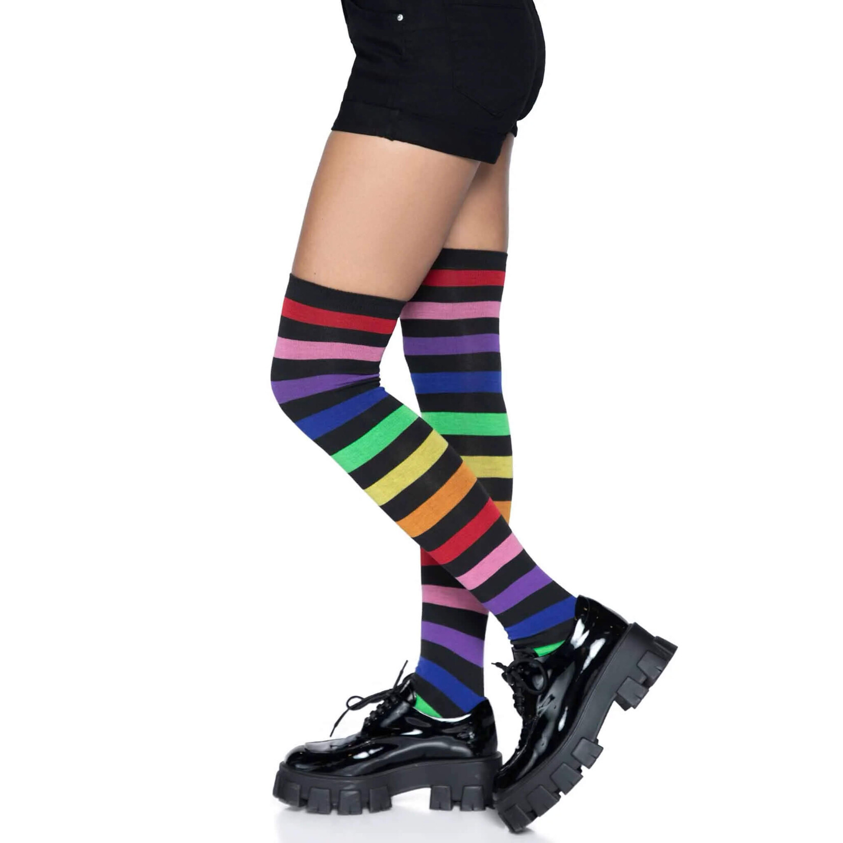 Leg Avenue Acrylic Rainbow Striped Thigh High Socks