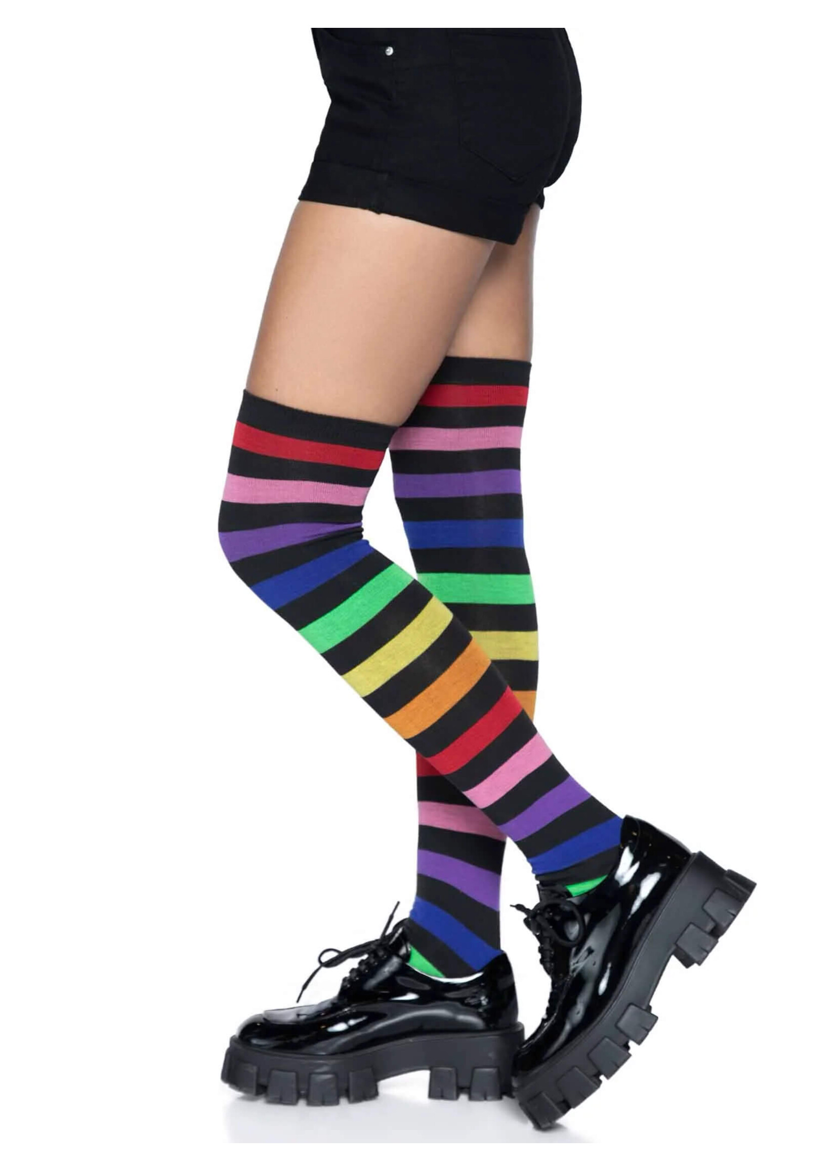 Leg Avenue Acrylic Rainbow Striped Thigh High Socks