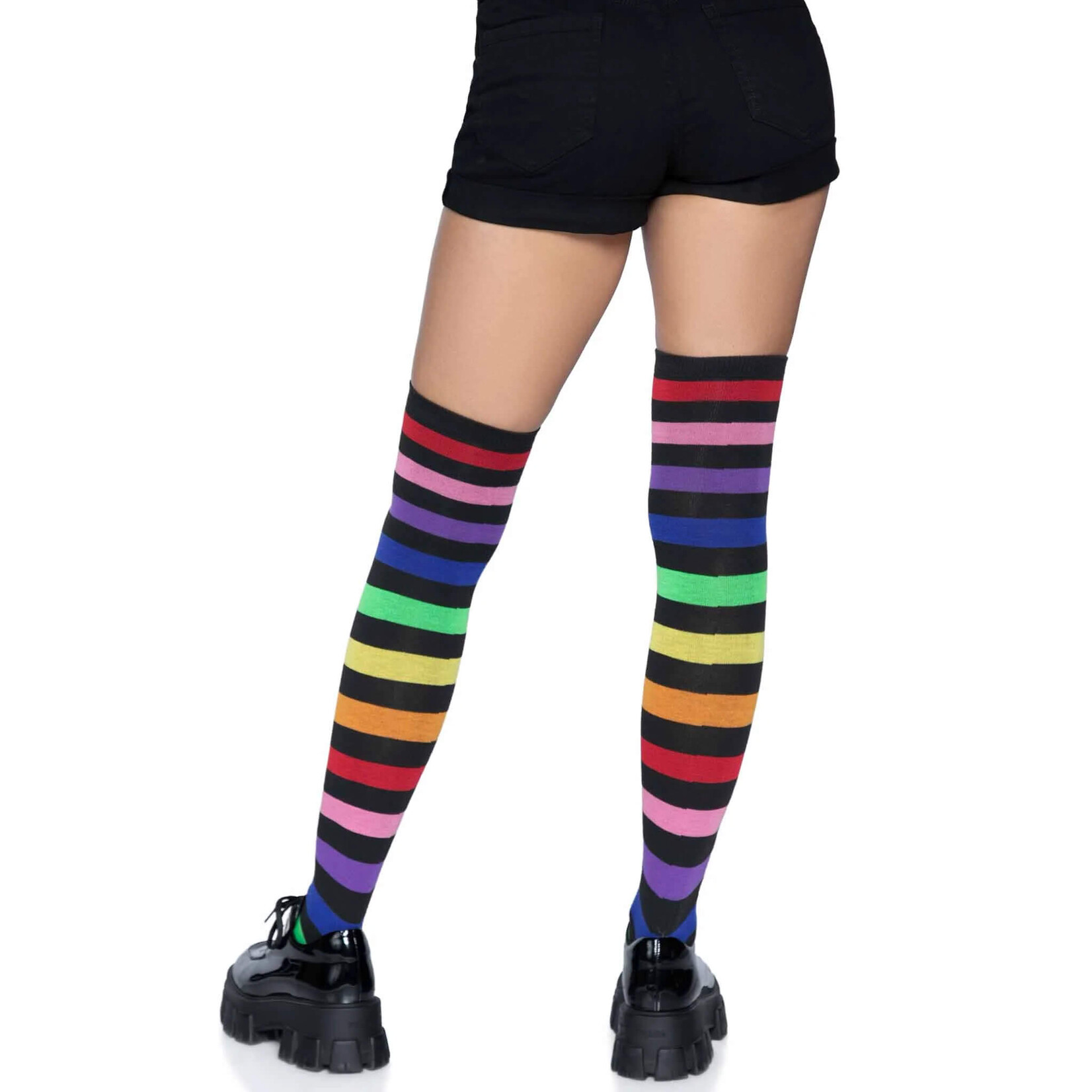 Leg Avenue Acrylic Rainbow Striped Thigh High Socks