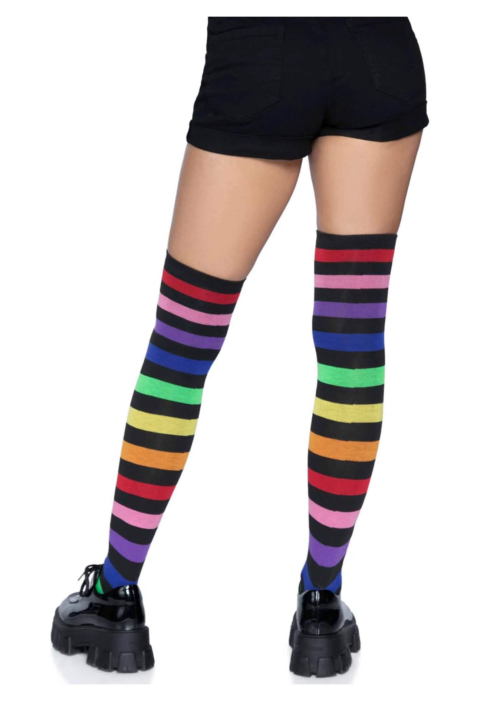 Leg Avenue Acrylic Rainbow Striped Thigh High Socks