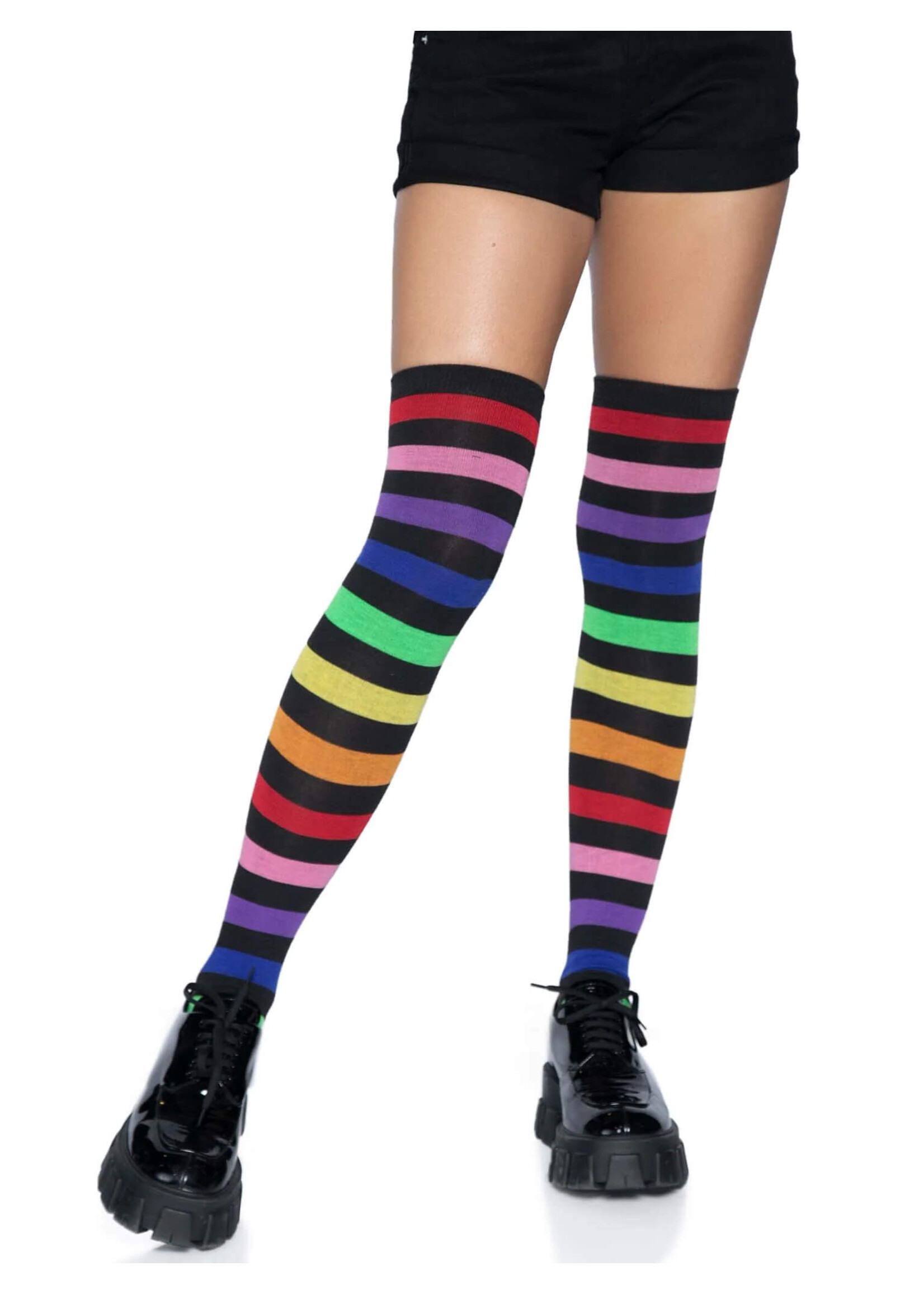 Leg Avenue Acrylic Rainbow Striped Thigh High Socks
