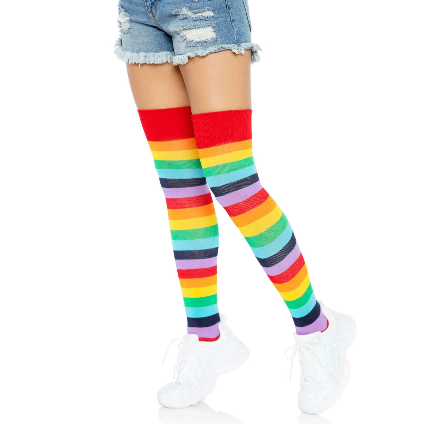 Leg Avenue Spandex Acrylic Rainbow Striped Thigh Highs