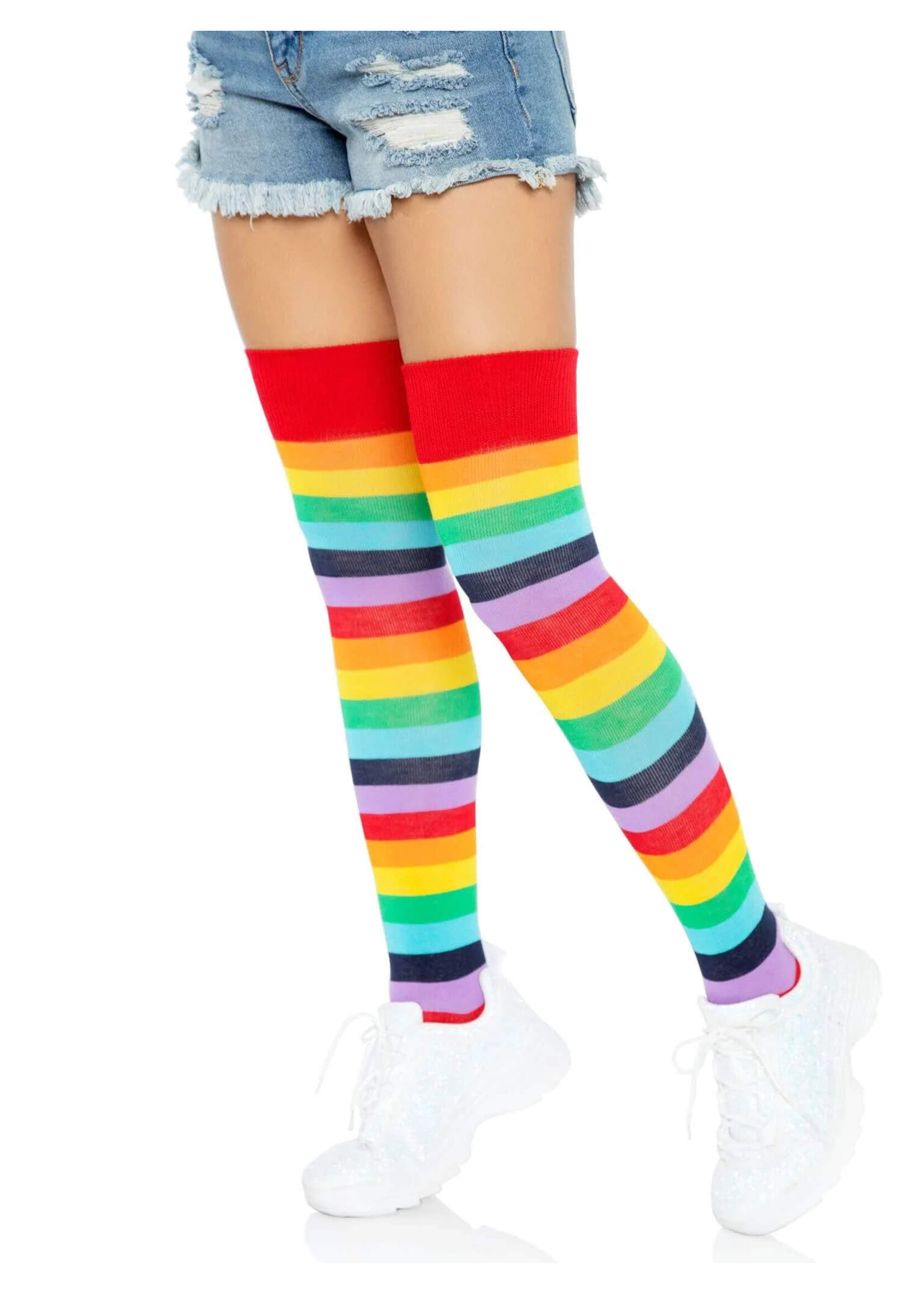 Leg Avenue Spandex Acrylic Rainbow Striped Thigh Highs
