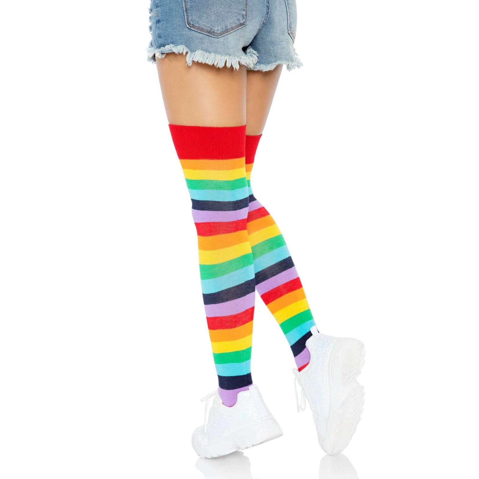 Leg Avenue Spandex Acrylic Rainbow Striped Thigh Highs