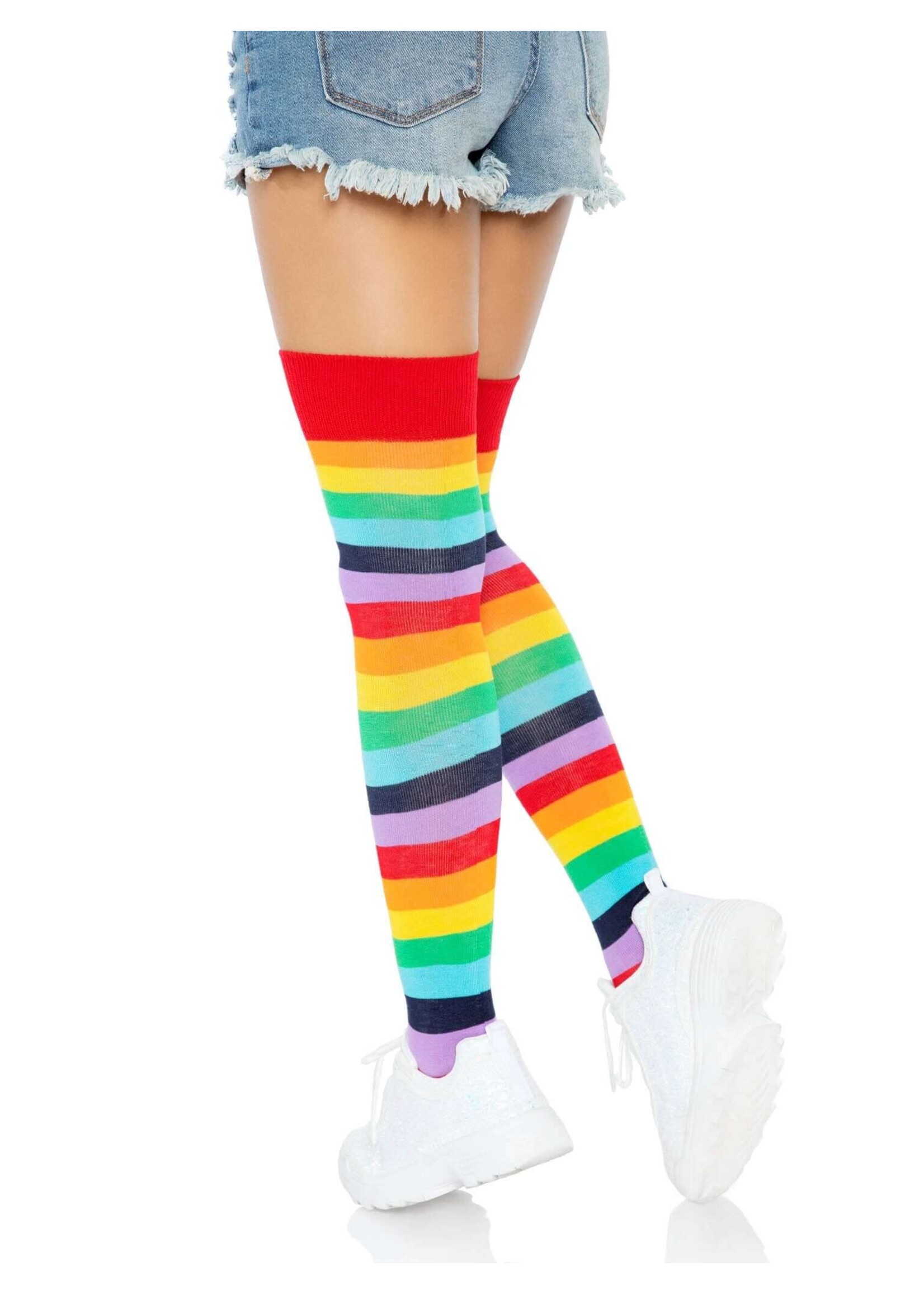 Leg Avenue Spandex Acrylic Rainbow Striped Thigh Highs
