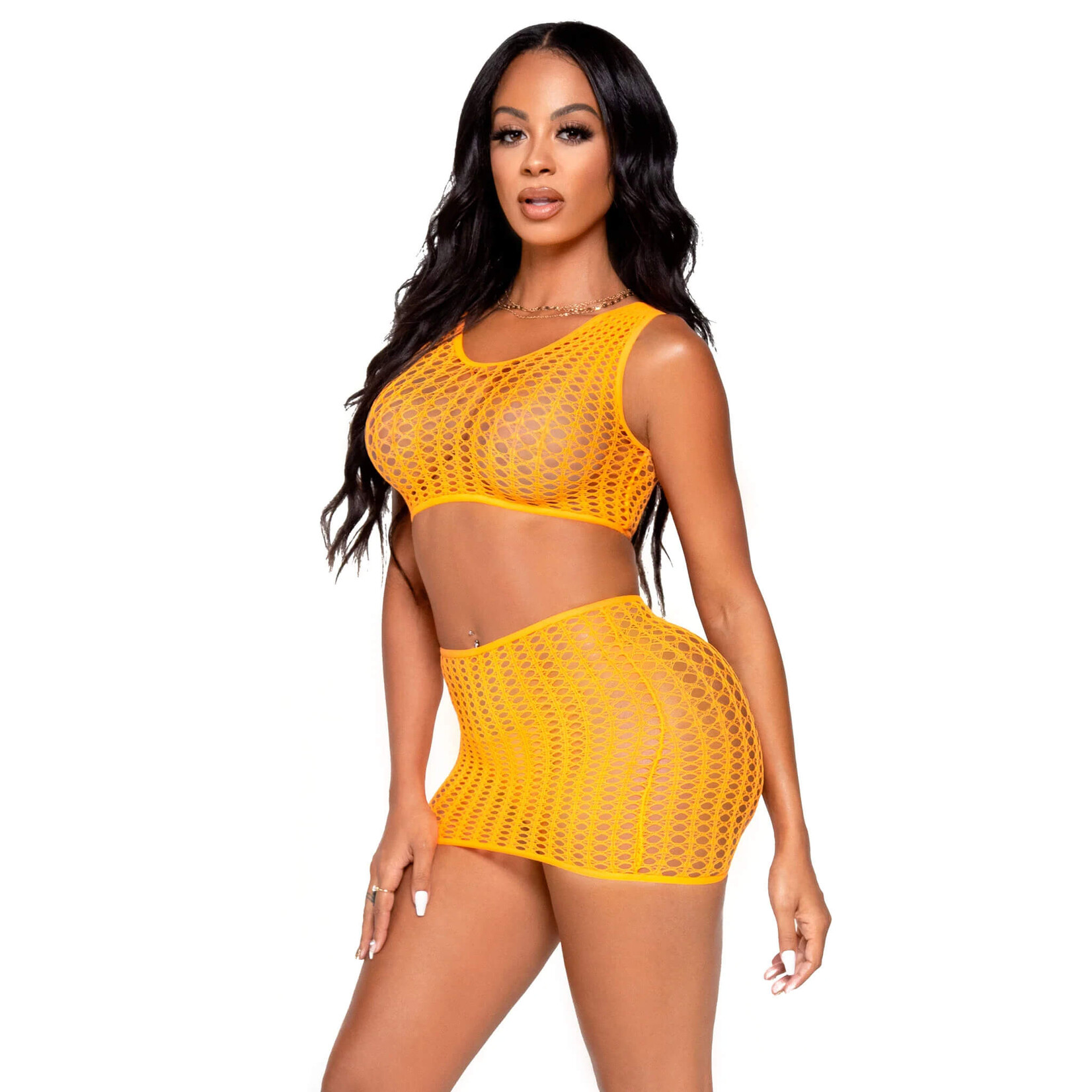 Leg Avenue 2 PC Crochet Net Crop Top and Mini Skirt