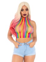 Leg Avenue Rainbow Net High Neck Crop Top