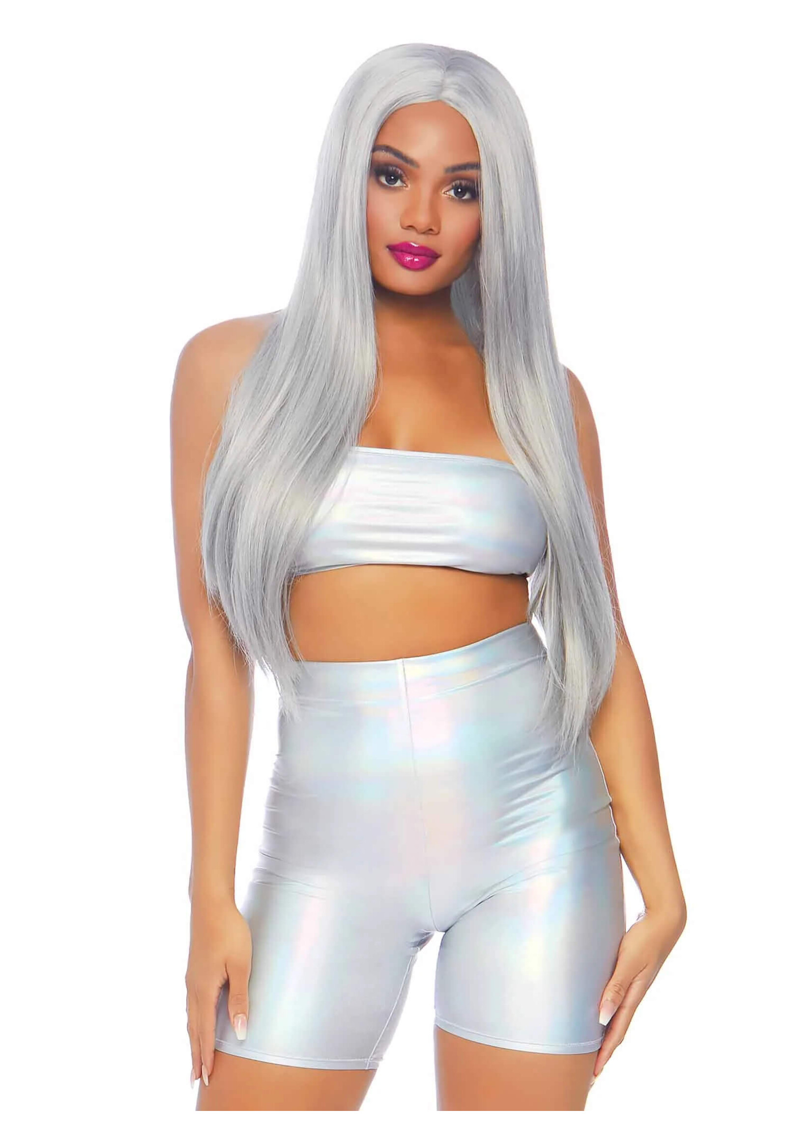 Leg Avenue 2 PC Holographic Metallic Spandex Bandeau and Bike Shorts