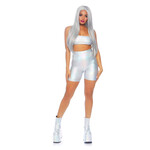 Leg Avenue 2 PC Holographic Metallic Spandex Bandeau and Bike Shorts