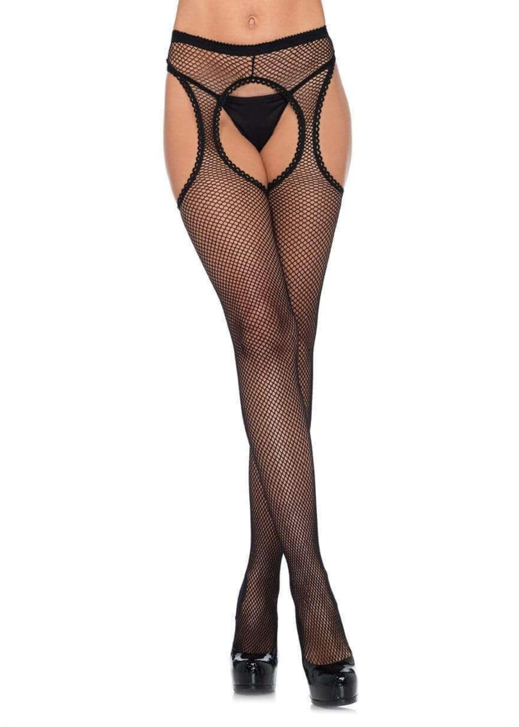 Leg Avenue Fishnet Suspender Tights with Scalloped Trim