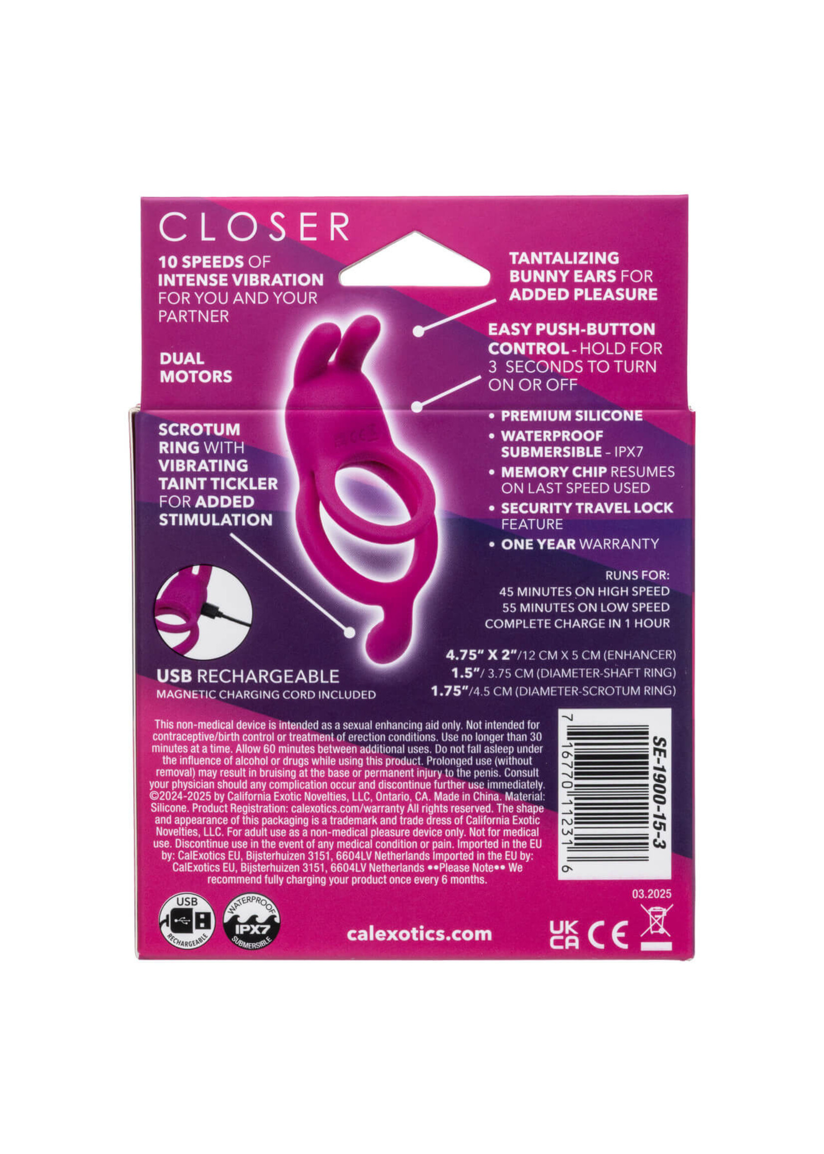 Cal Exotic Novelties Closer Intimate Rechargeable Ring Touch