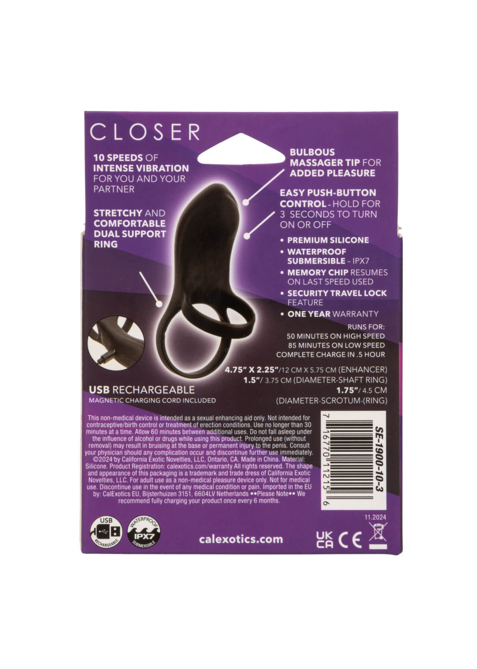 Cal Exotic Novelties Closer Intimate Rechargeable Ring Feel