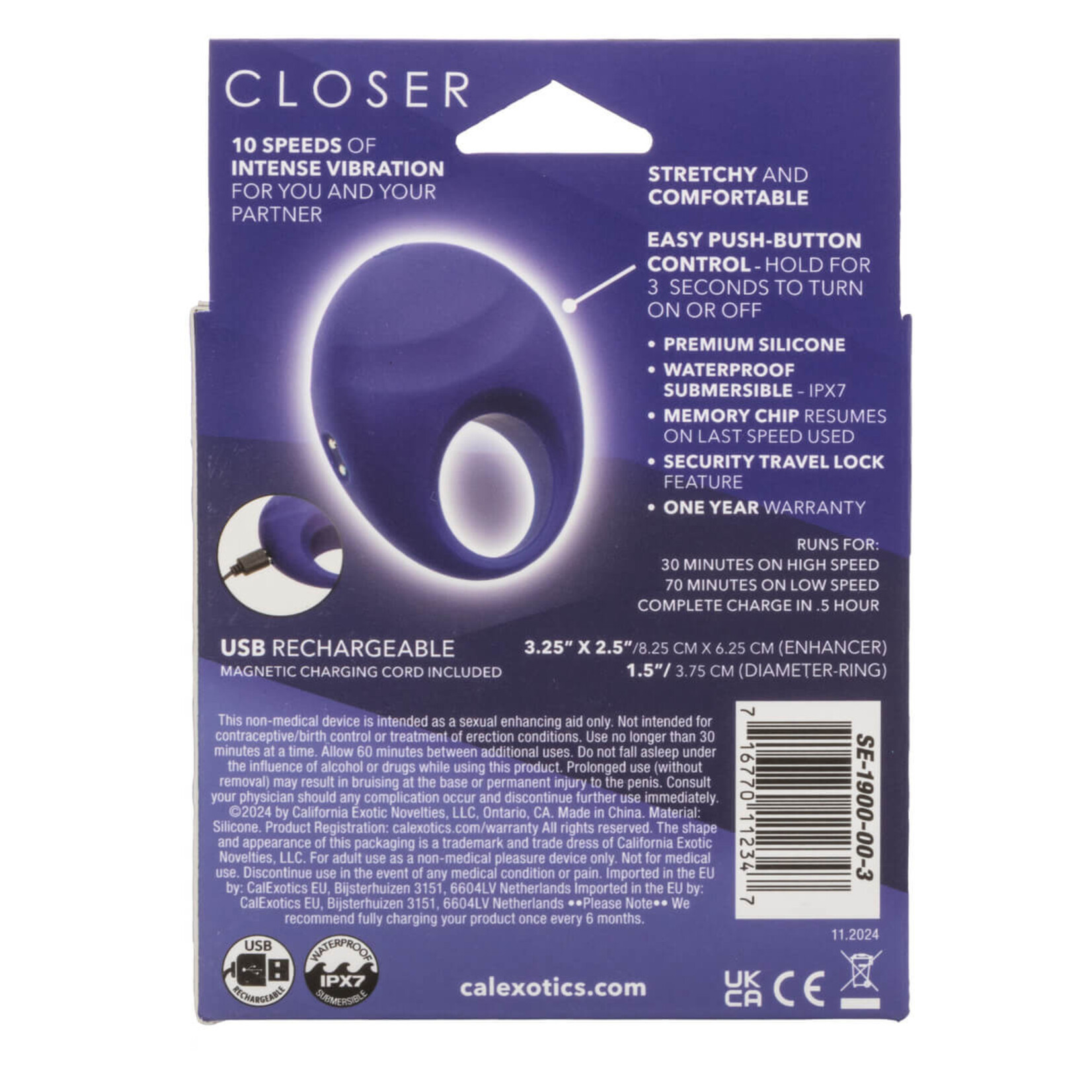 Cal Exotic Novelties Closer Intimate Rechargeable Ring Embrace