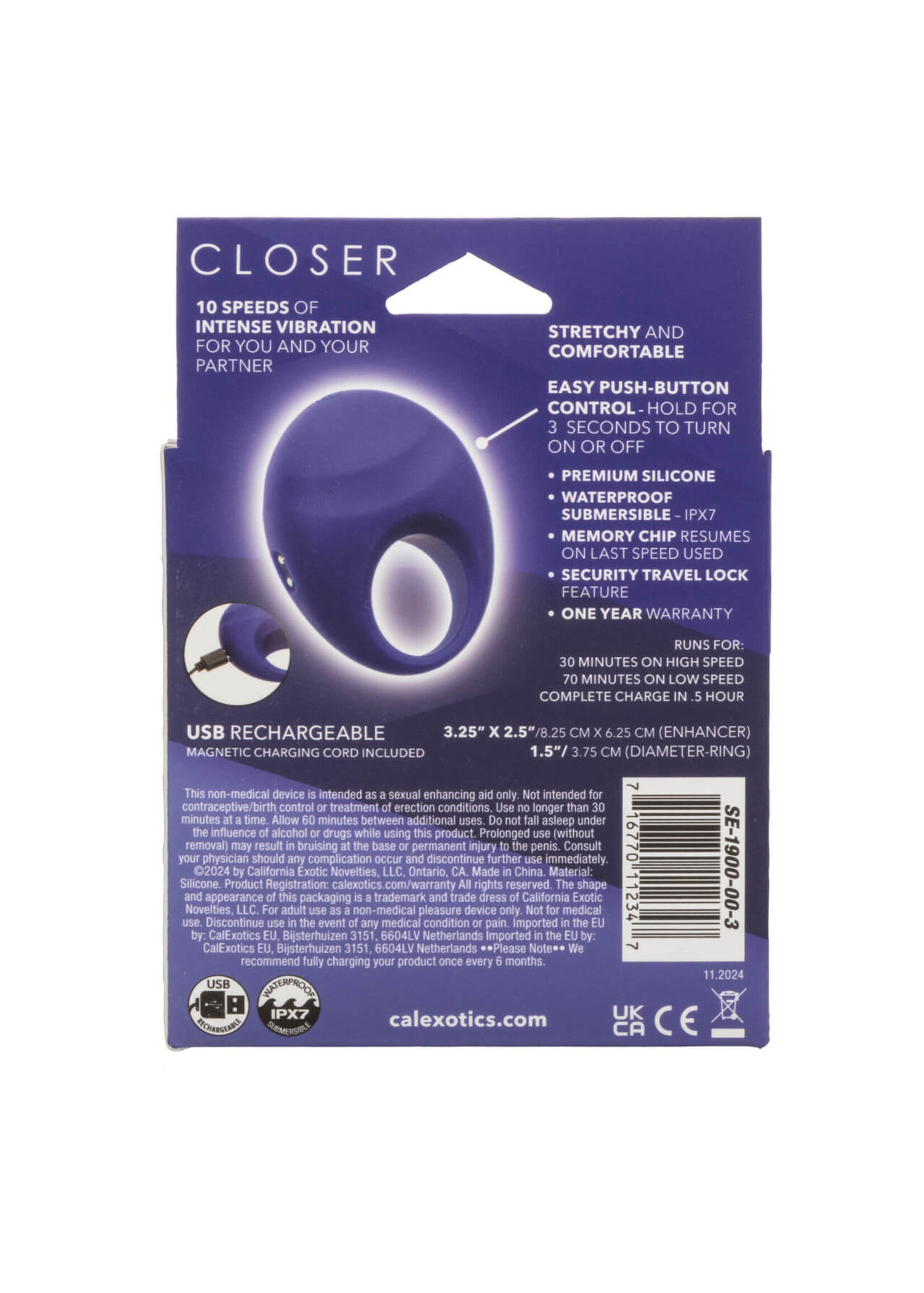 Cal Exotic Novelties Closer Intimate Rechargeable Ring Embrace
