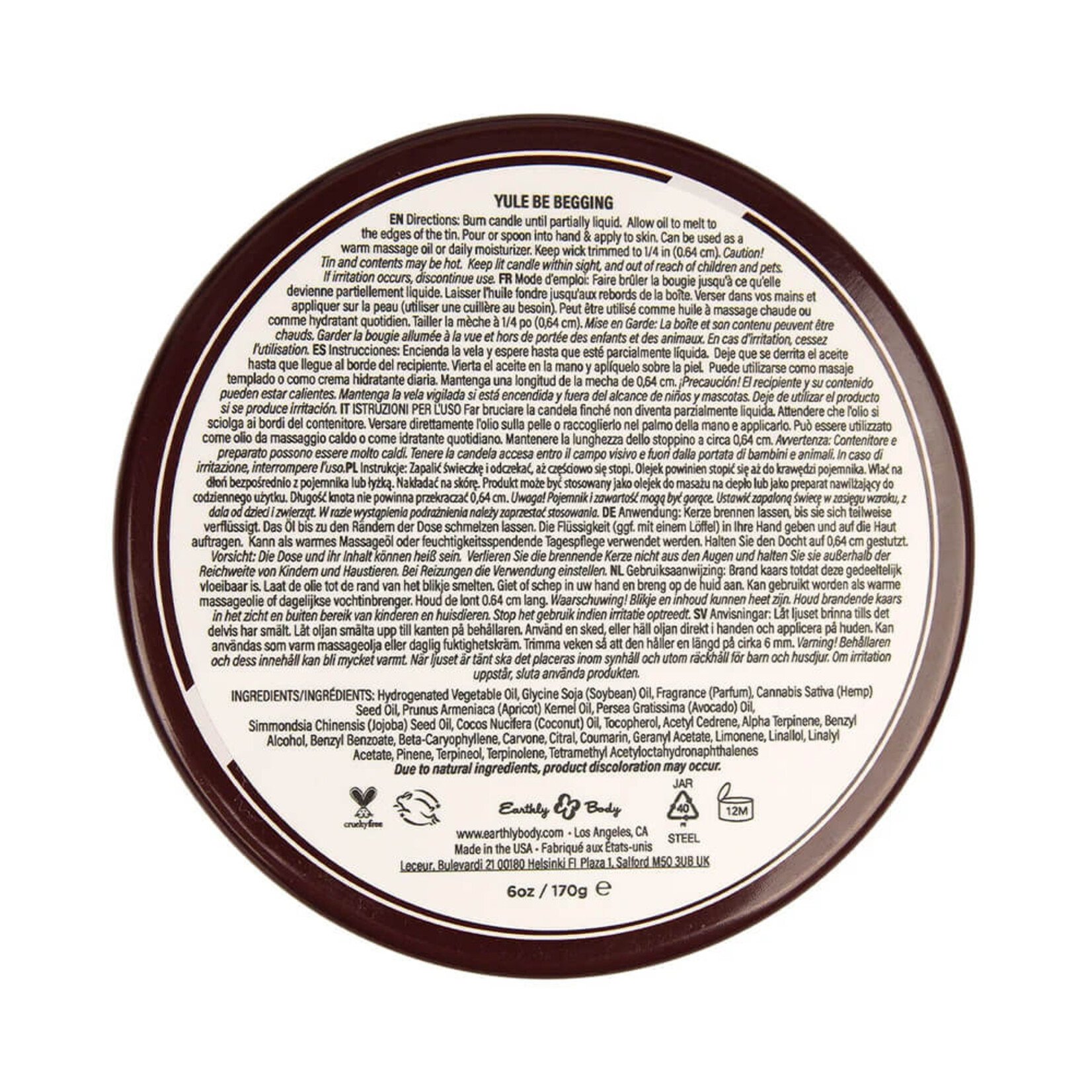 Earthly Body Hemp Seed 3-in-1 Massage Candle Yule Be Begging 6oz