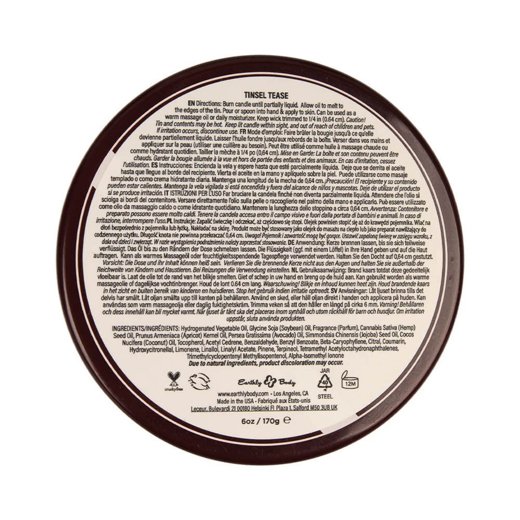 Earthly Body Hemp Seed 3-in-1 Massage Candle Tinsel Tease 6oz