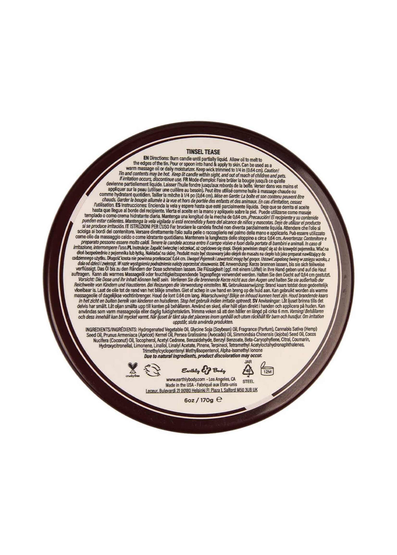 Earthly Body Hemp Seed 3-in-1 Massage Candle Tinsel Tease 6oz