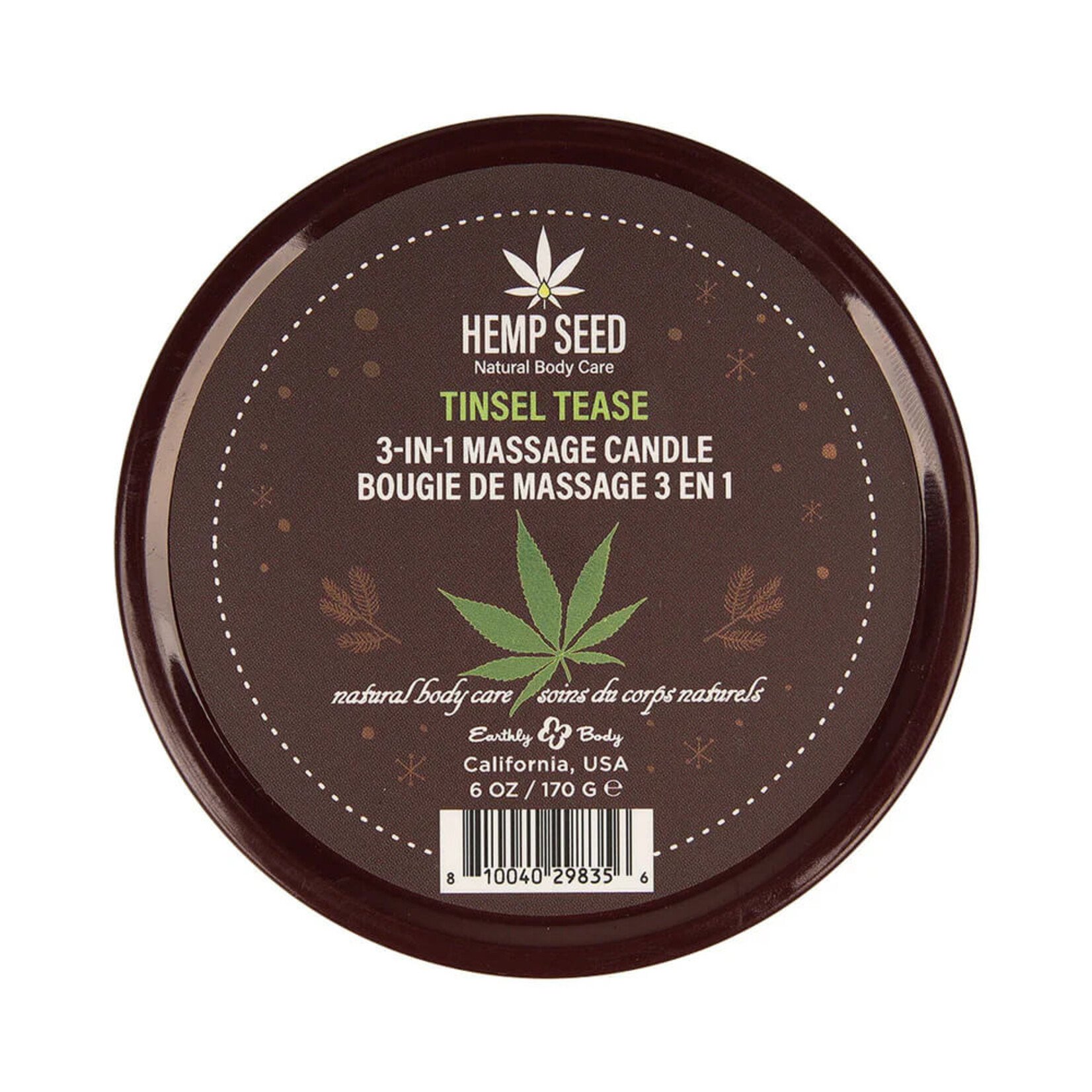 Earthly Body Hemp Seed 3-in-1 Massage Candle Tinsel Tease 6oz