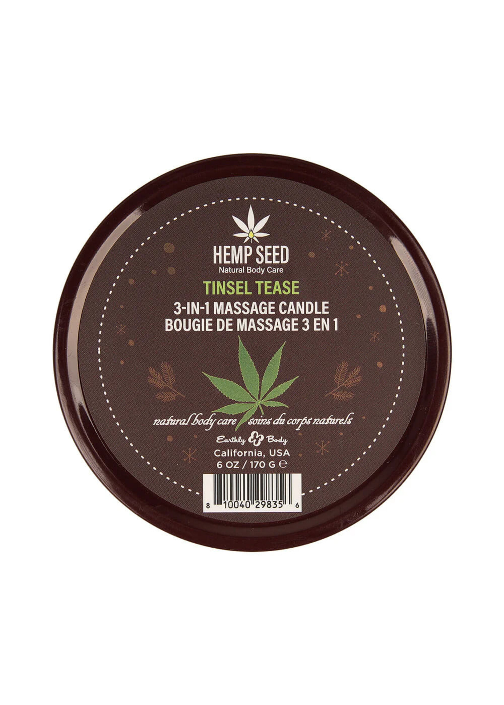 Earthly Body Hemp Seed 3-in-1 Massage Candle Tinsel Tease 6oz