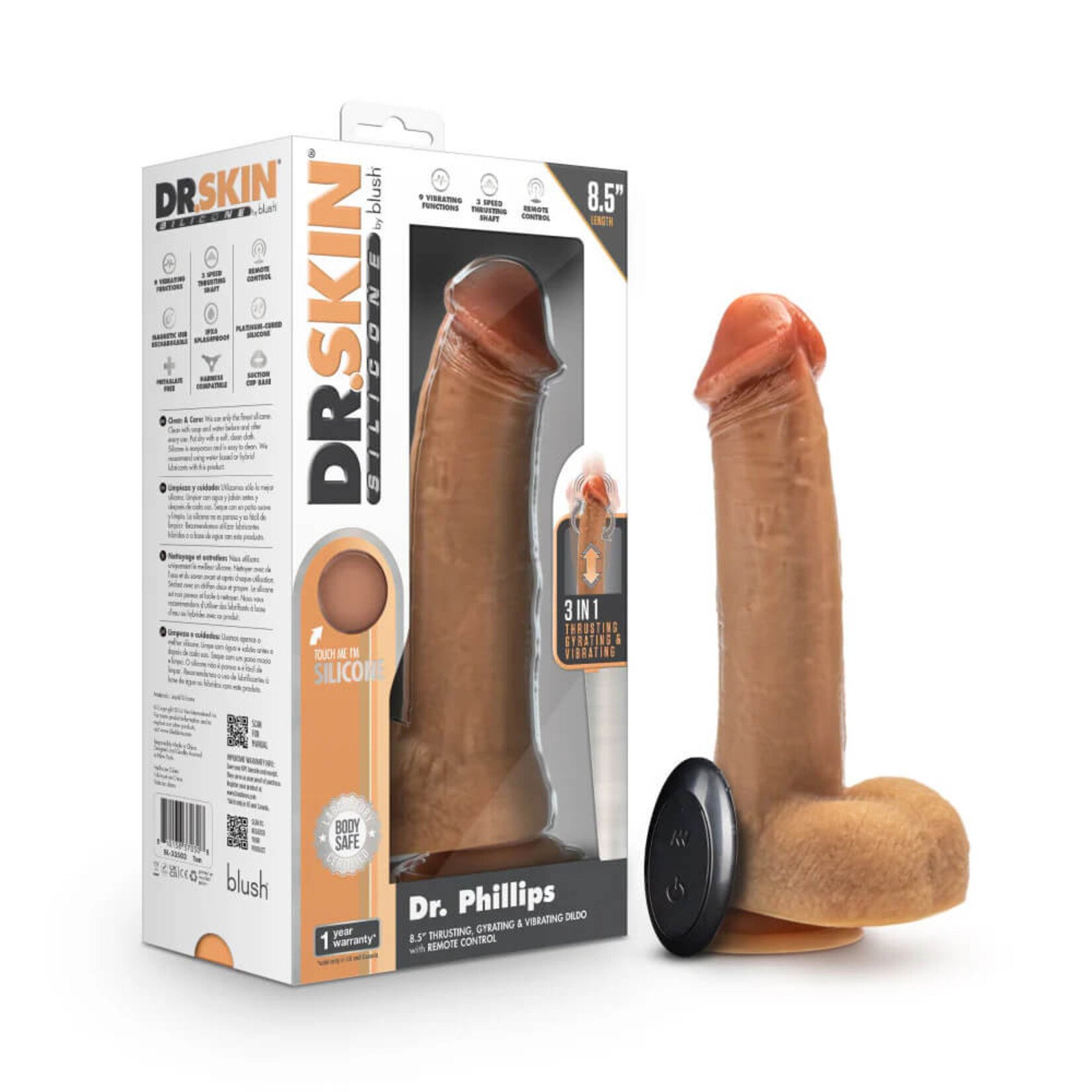 Blush Dr. Skin Silicone - Dr. Phillips - 8.5 Inch Thrusting Dildo - Tan