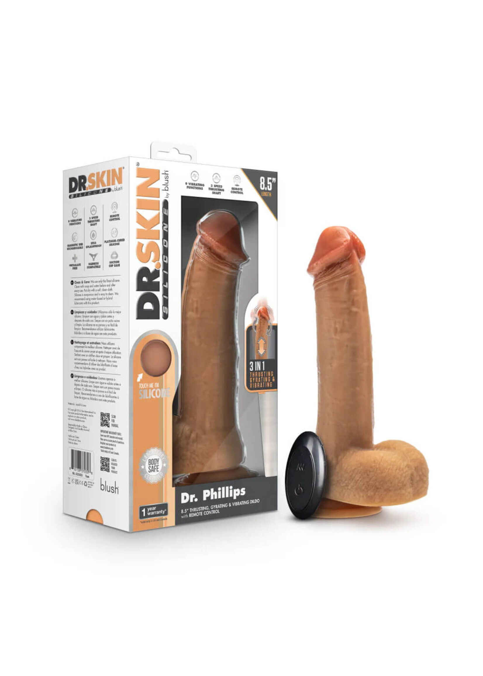 Blush Dr. Skin Silicone - Dr. Phillips - 8.5 Inch Thrusting Dildo - Tan