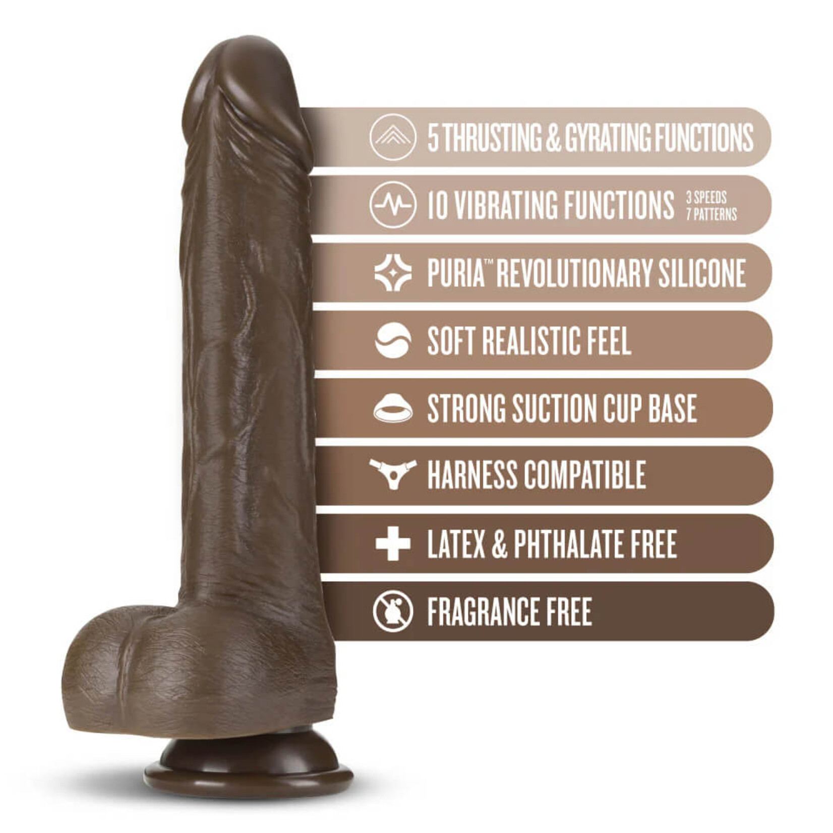 Blush Dr. Skin Silicone - Dr. Murphy - 8 Inch Thrusting Dildo - Chocolate