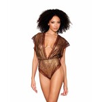 Dreamgirl Gold-Foil Lace Blouson Teddy and Rhinestone Bra Set : Large