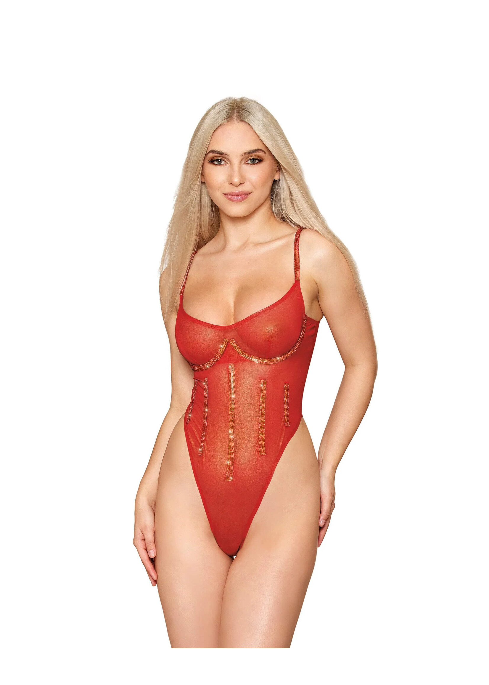 Dreamgirl Gold-foiled Mesh Teddy with Rhinestone : Medium