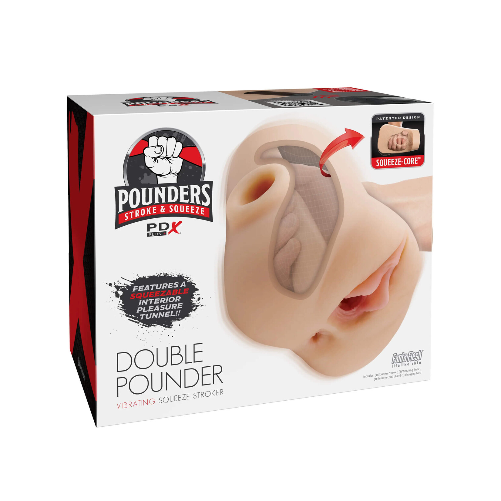 PDX Plus Double Pounder Vibrating Squeeze Stroker - Light