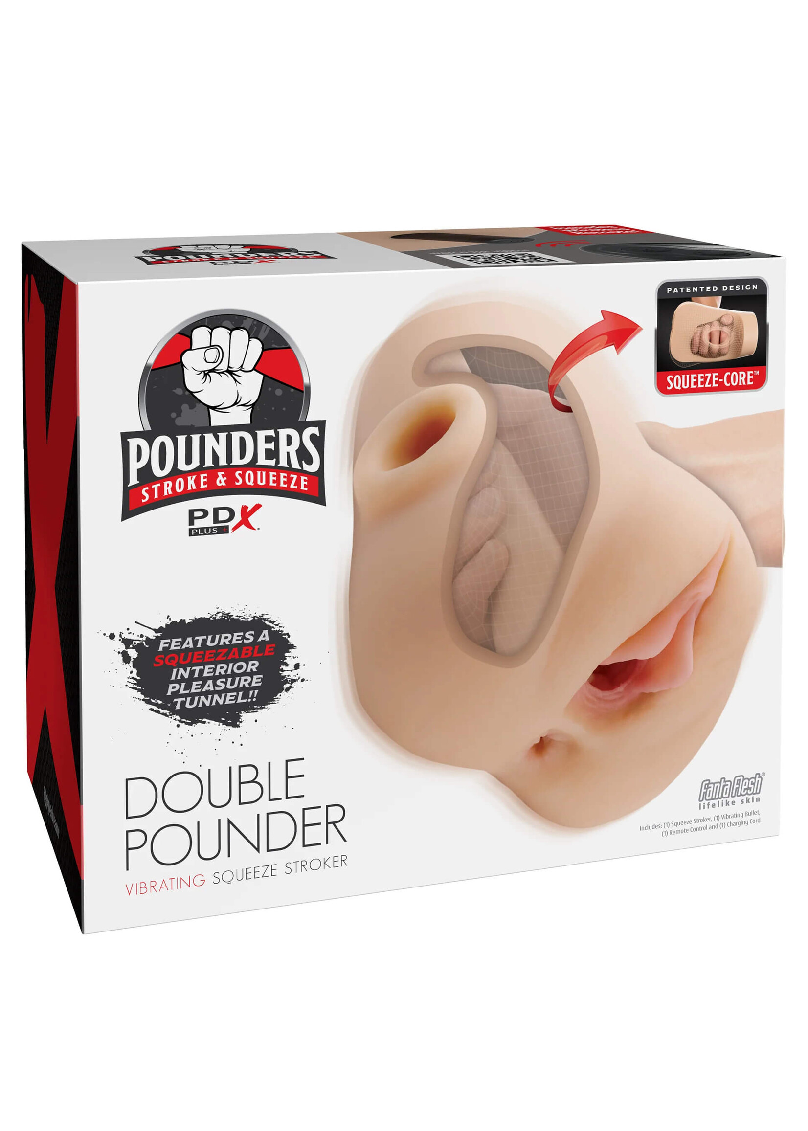 PDX Plus Double Pounder Vibrating Squeeze Stroker - Light