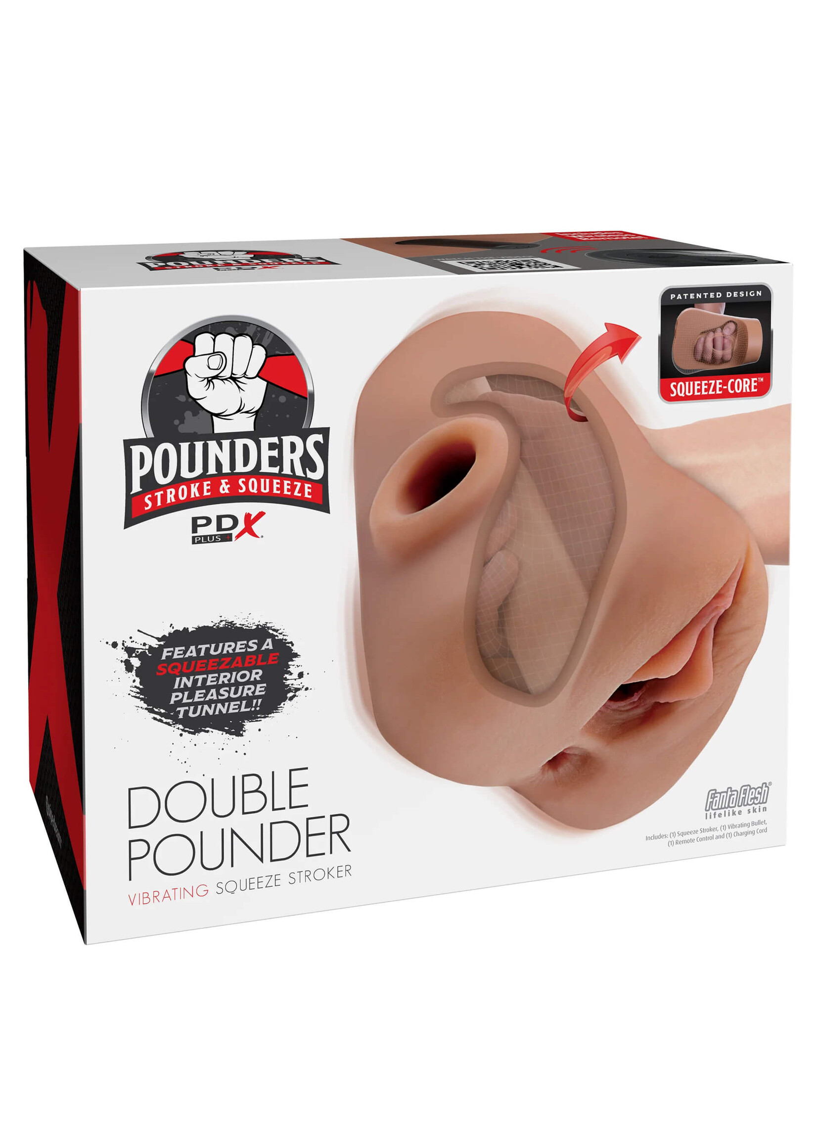 PDX Plus Double Pounder Vibrating Squeeze Stroker - Tan