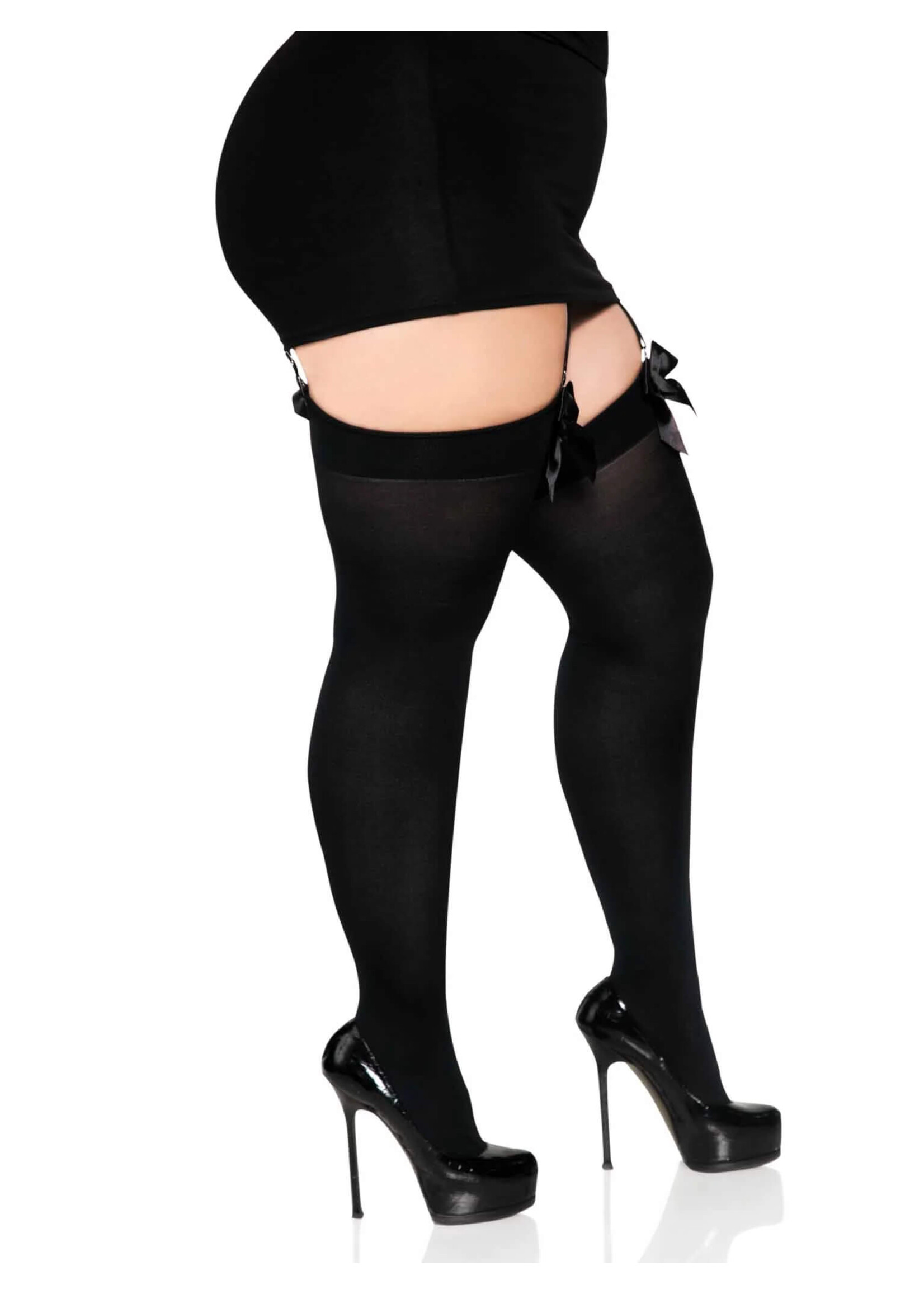 Opaque Thigh Highs with Satin Bow Accent