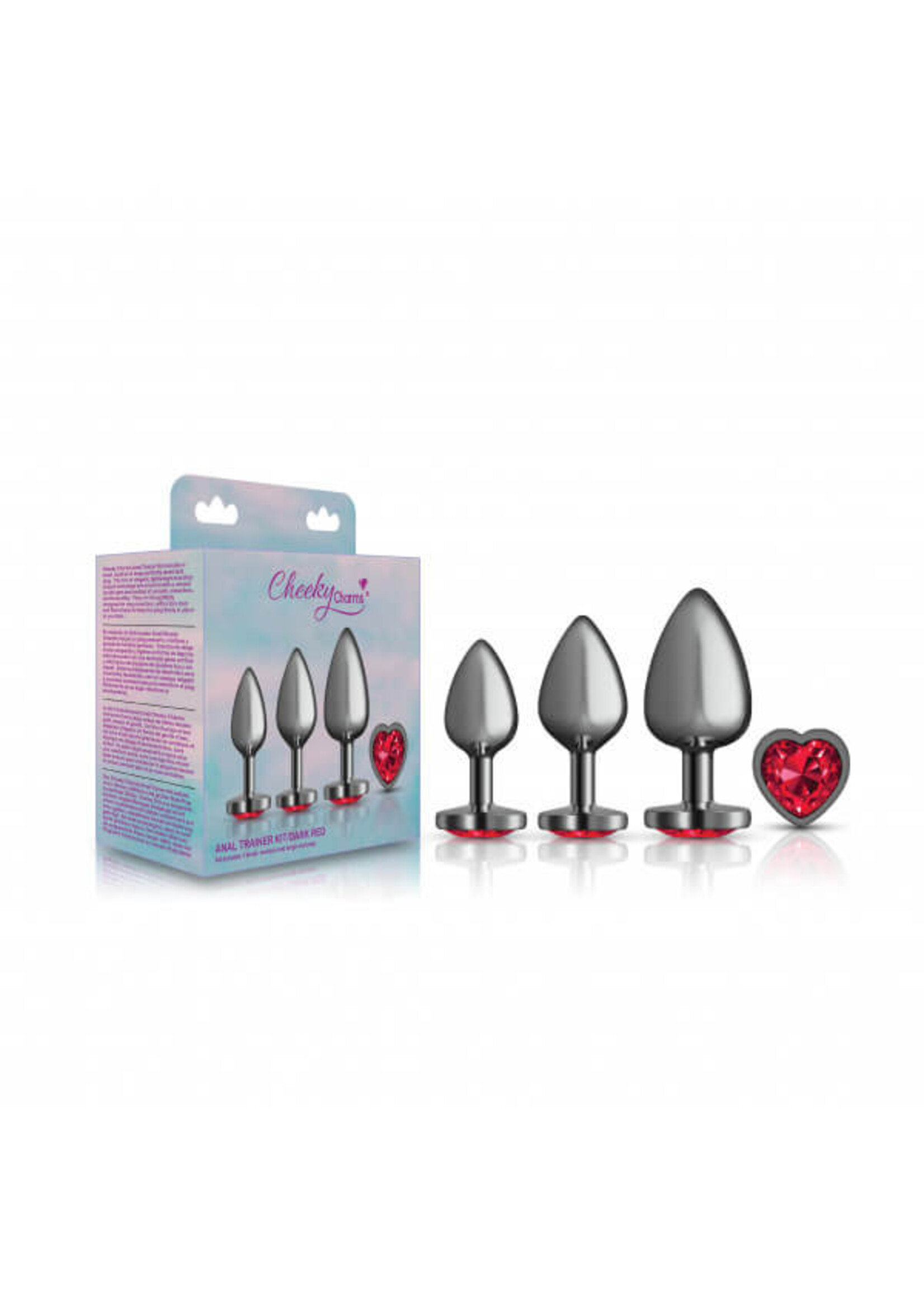 Cheeky Charms Cheeky Charms - Metal Butt Plug Gunmetal - Heart Dark Red - Anal Trainer Kit