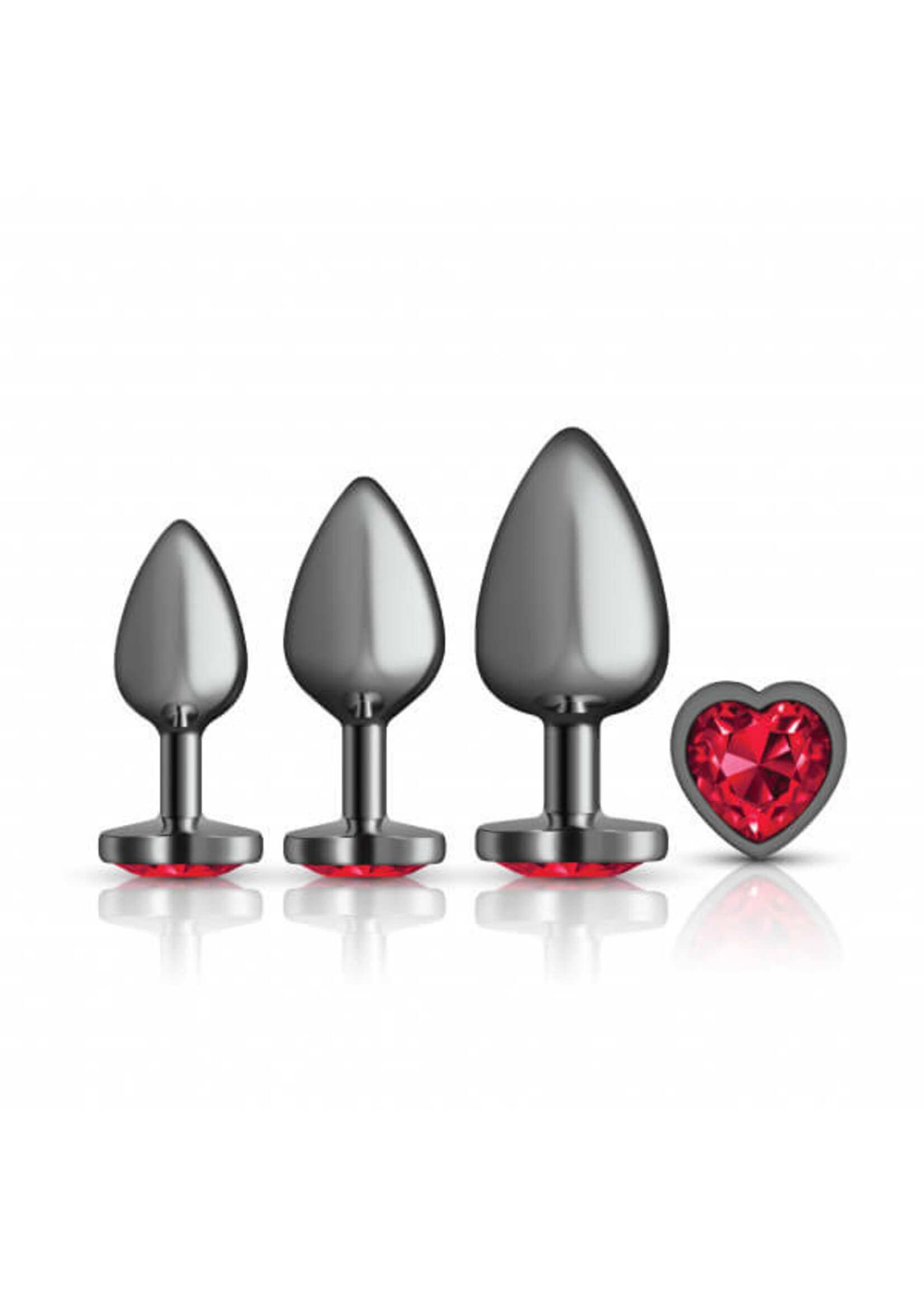Cheeky Charms Cheeky Charms - Metal Butt Plug Gunmetal - Heart Dark Red - Anal Trainer Kit