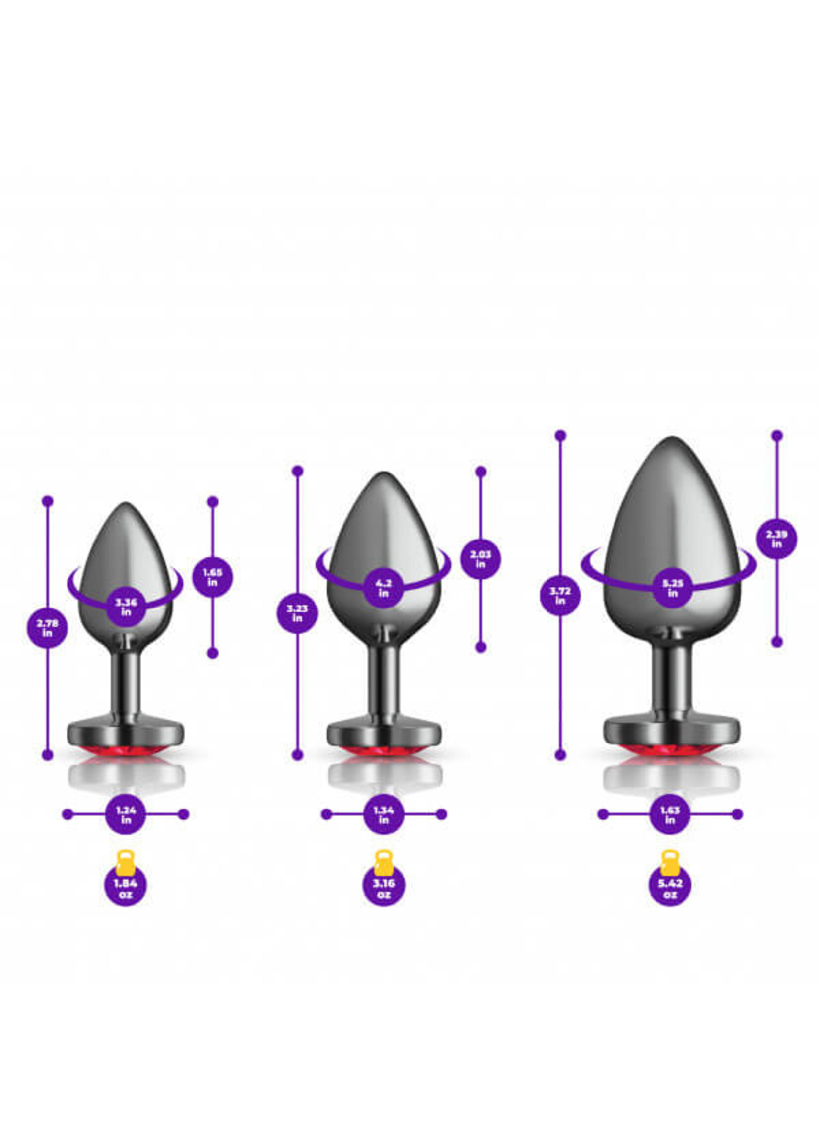 Cheeky Charms Cheeky Charms - Metal Butt Plug Gunmetal - Heart Dark Red - Anal Trainer Kit