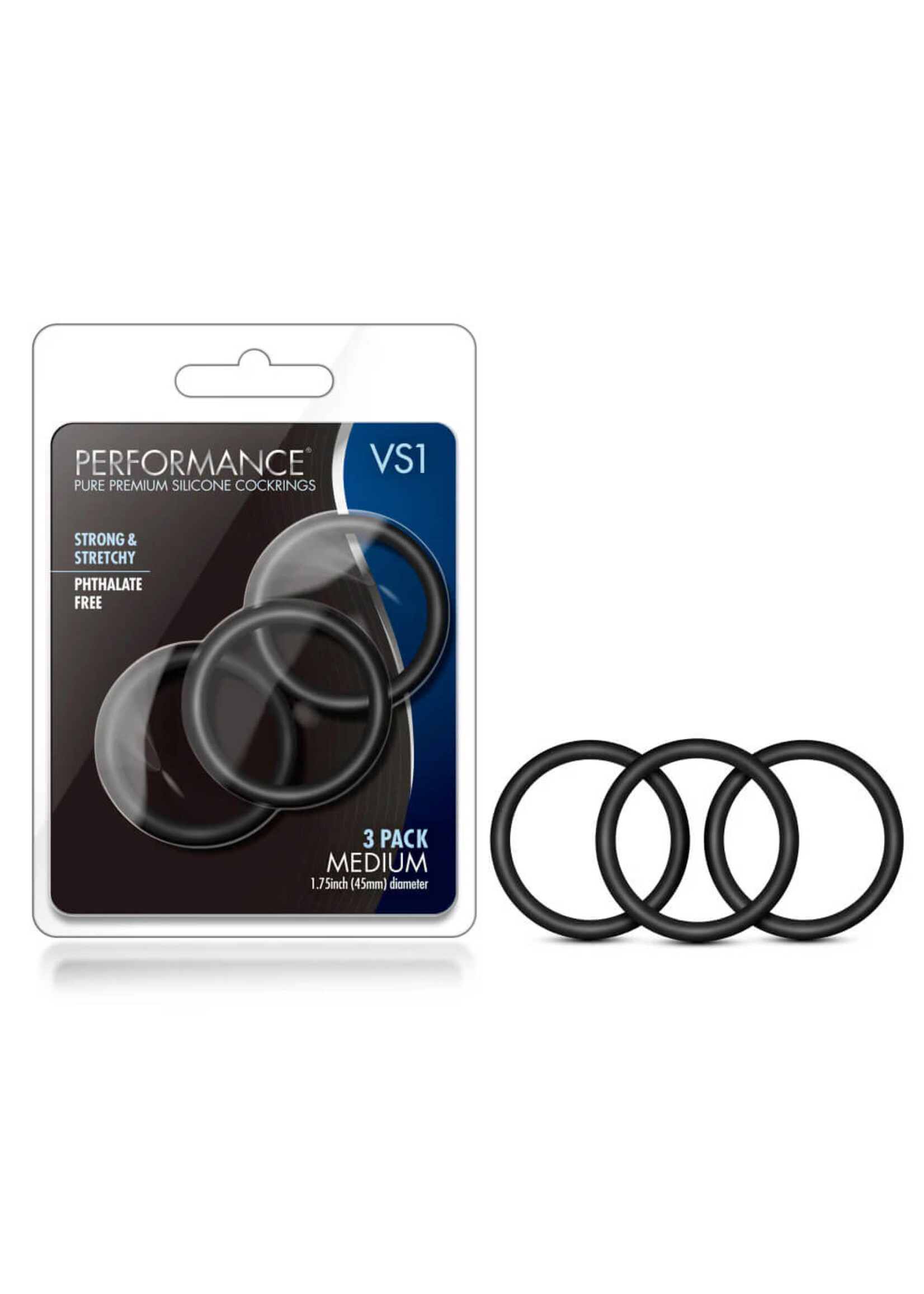 Performance Performance - VS1 Pure Premium Silicone Cock Rings - Medium - Black