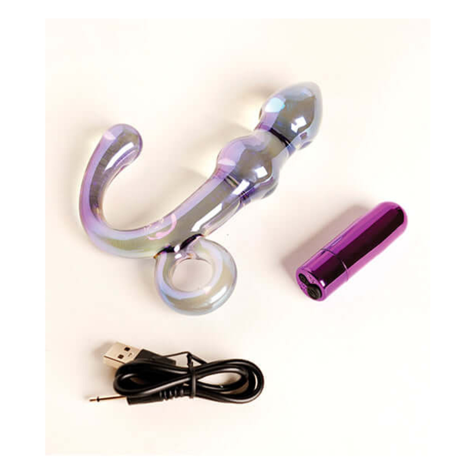 Cristal Orchid Pulse Glass Dildo w/Removable Bullet Vibe - Purple