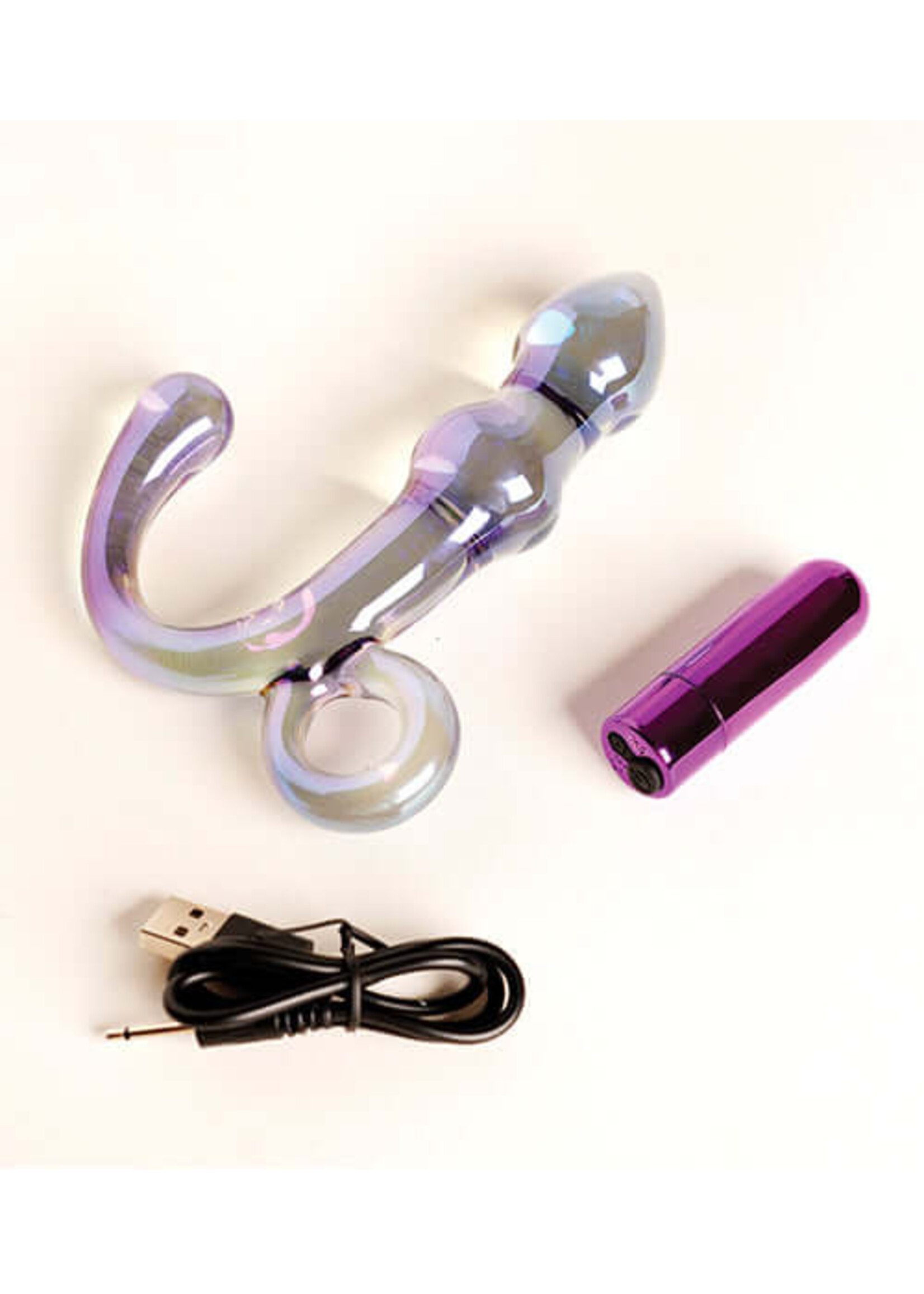 Cristal Orchid Pulse Glass Dildo w/Removable Bullet Vibe - Purple