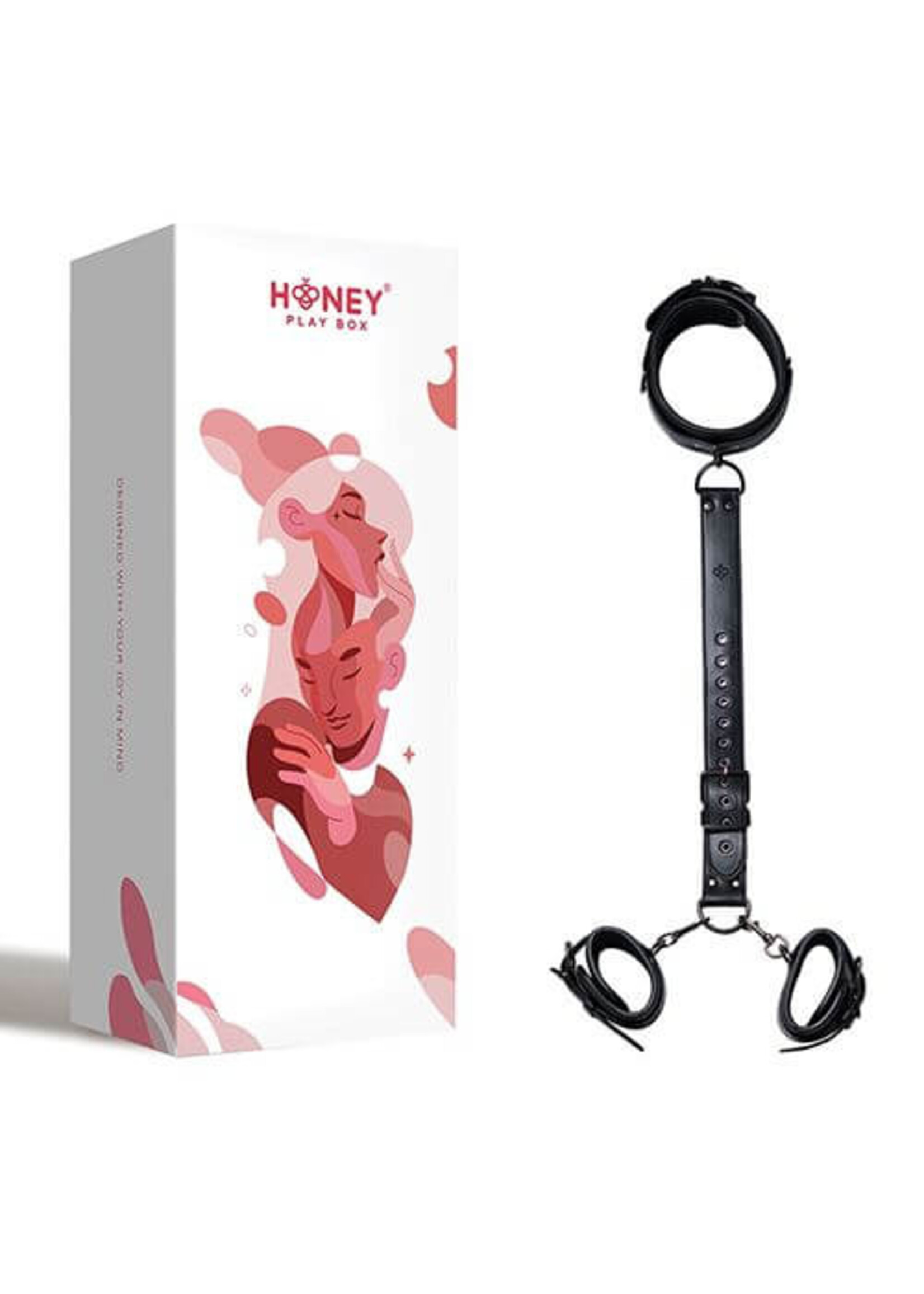 Kinky Play Box Kinky Play Box Locking Harness Collar to Wrist Restraints - Black